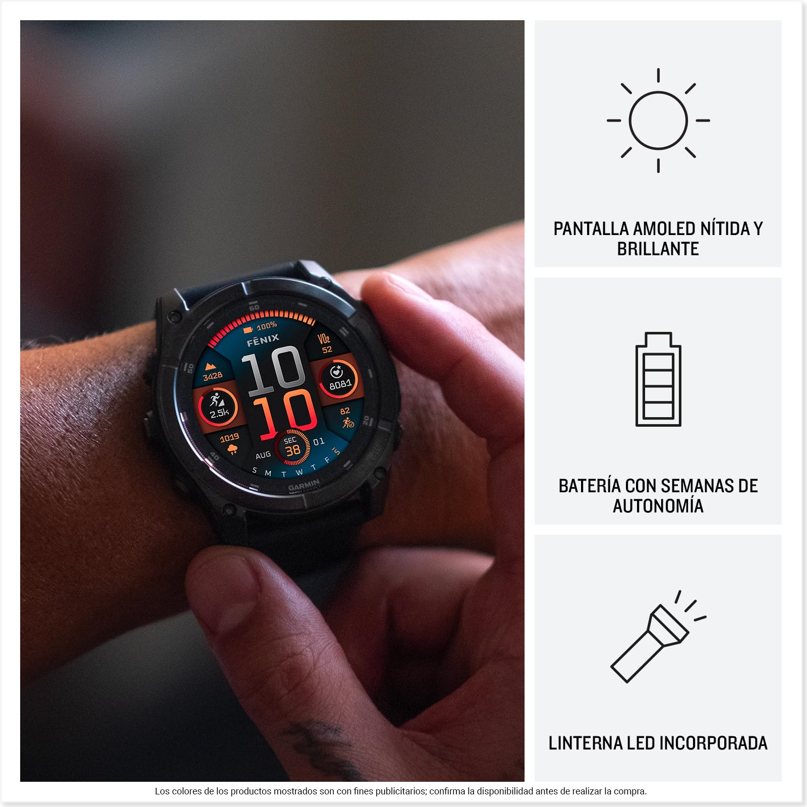 Garmin fēnix ​​8-51mm - Reloj de Alto Rendimiento GPS Multideporte con Pantalla táctil AMOLED, Linterna LED, Altavoz y micrófono Integrados, Mapas y hasta 29 días de autonomía, Negro