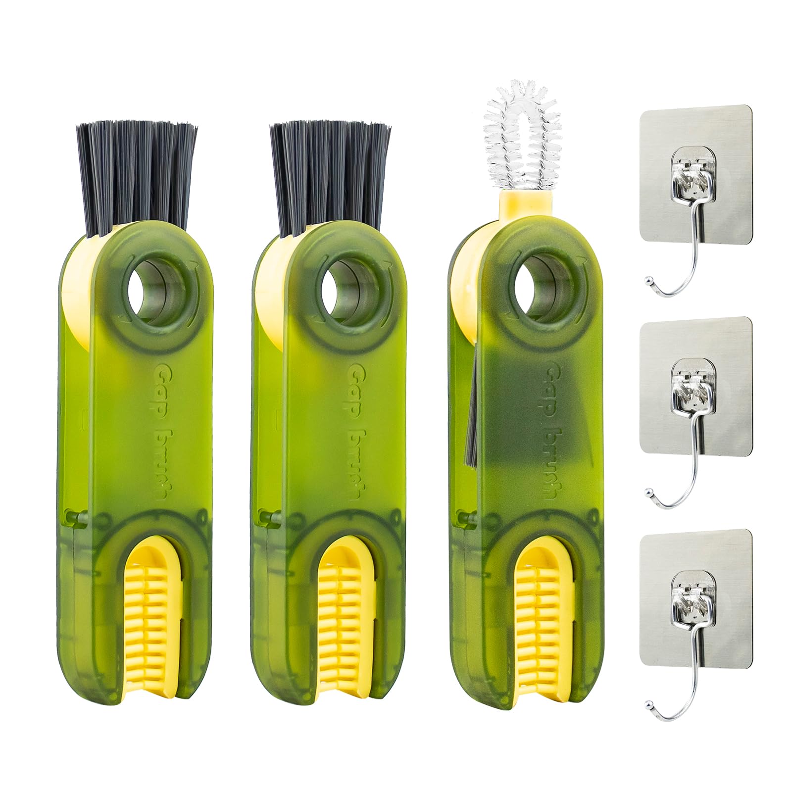 3 in 1 Multifunctional Cleaning Brush, Grand Kitchen 3 in 1 Cleaning Brush, Multi Functional, Cup Lid, Water Bottle Cleaning Tool, Lid Brush (3 Set Green)