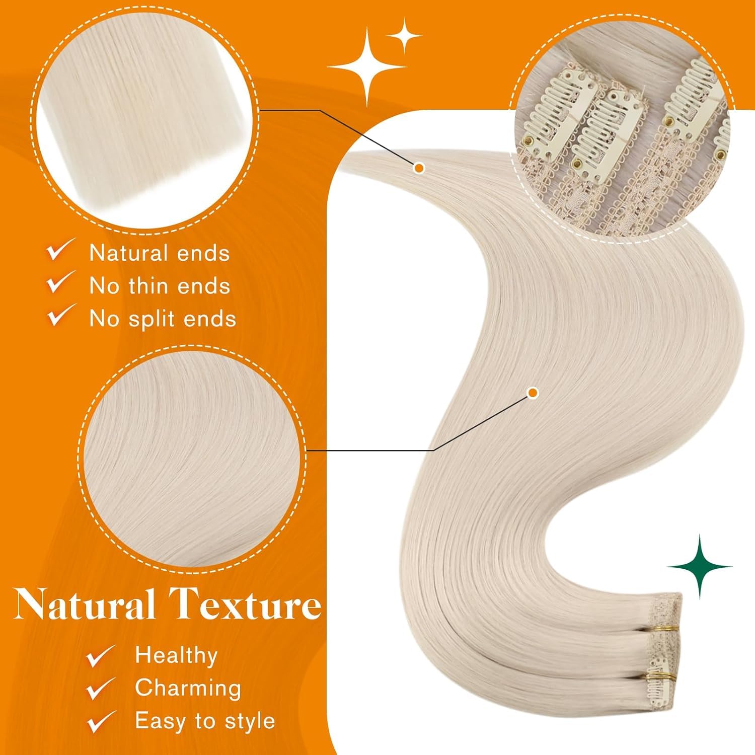 Easyouth Hair Extensions Clip in Human Hair White Blonde Clips in Hair Extension Human Hair Real Hair Blonde Clip ins Extensions Double Weft 12 Inch 70g 7Pcs - Image 4