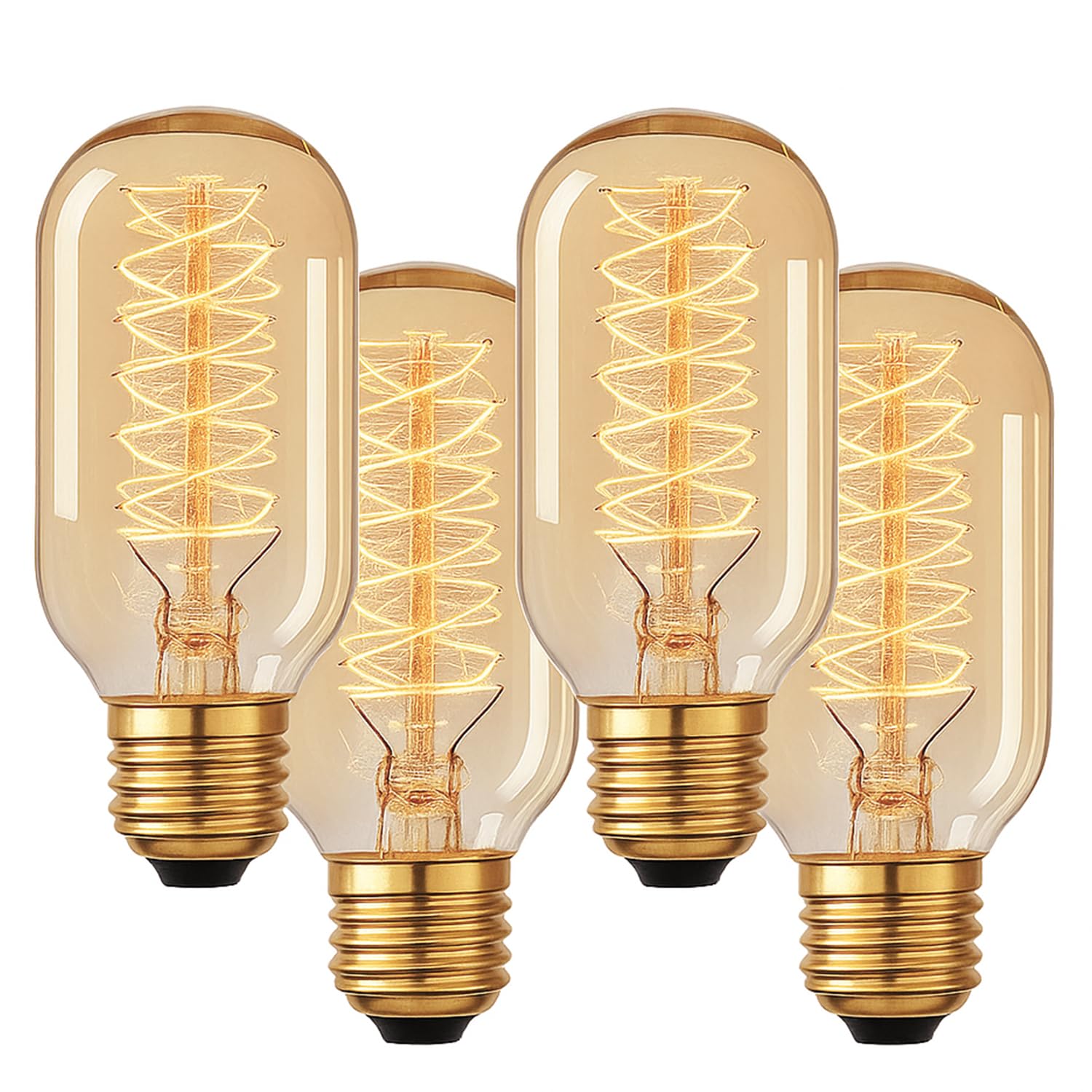 T45 Edison Bulbs, 40 Watt Dimmable, 2700K Warm White, E26/E27 Base Incandescent, 110-130V, Squirrel Cage Filament, Vintage Decor for Pendant Lights, Vanity Fixtures, and Decorative Lighting, 4-Pack