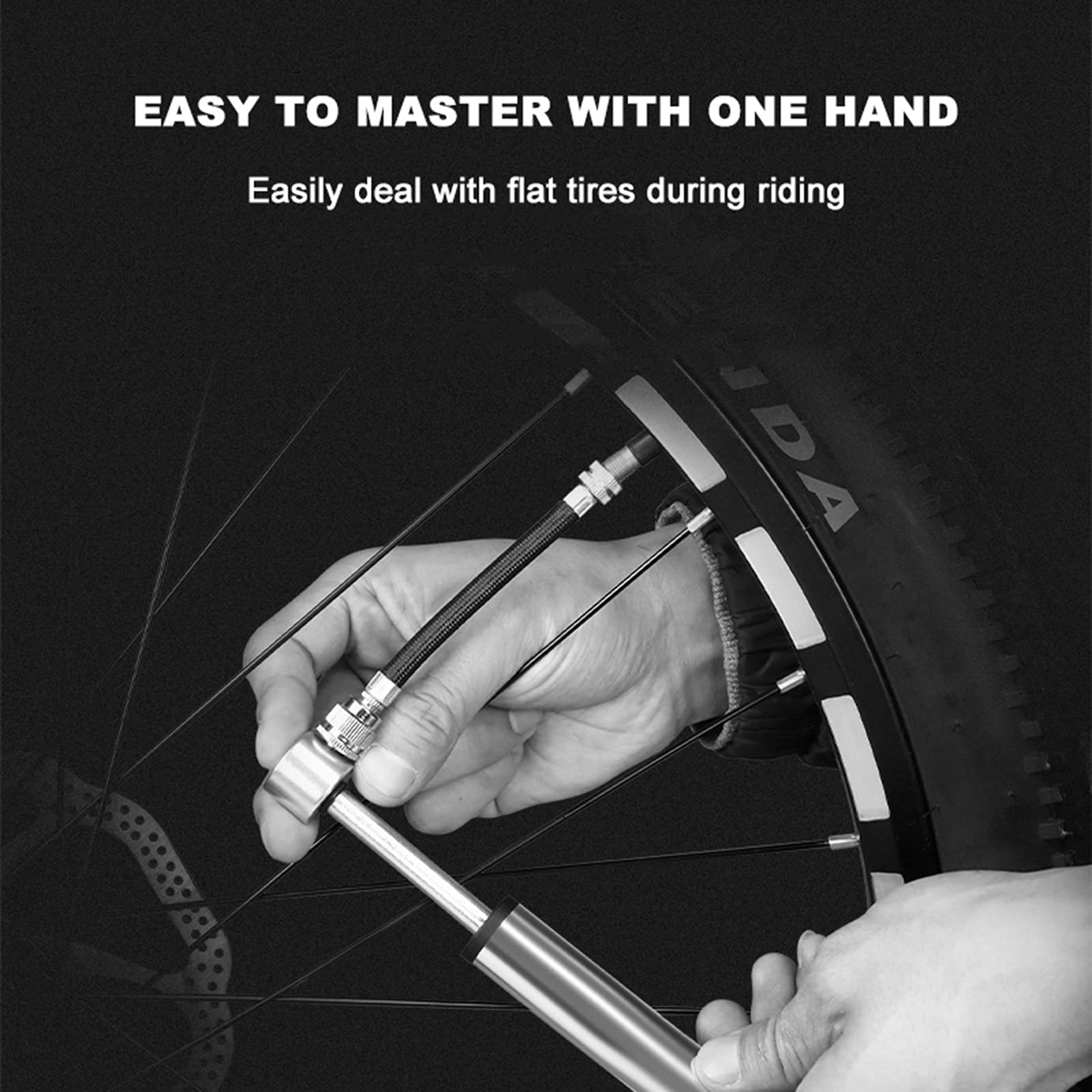 TIM-LI Mini Pompa per Bici Portatile, Pompa per Pneumatici per Bici Ad Alta Pressione da 90 PSI con Staffa di Montaggio/Ago Gonfiabile/Bocca Dell'interruttore Adatta A Presta E Schrader,Argento