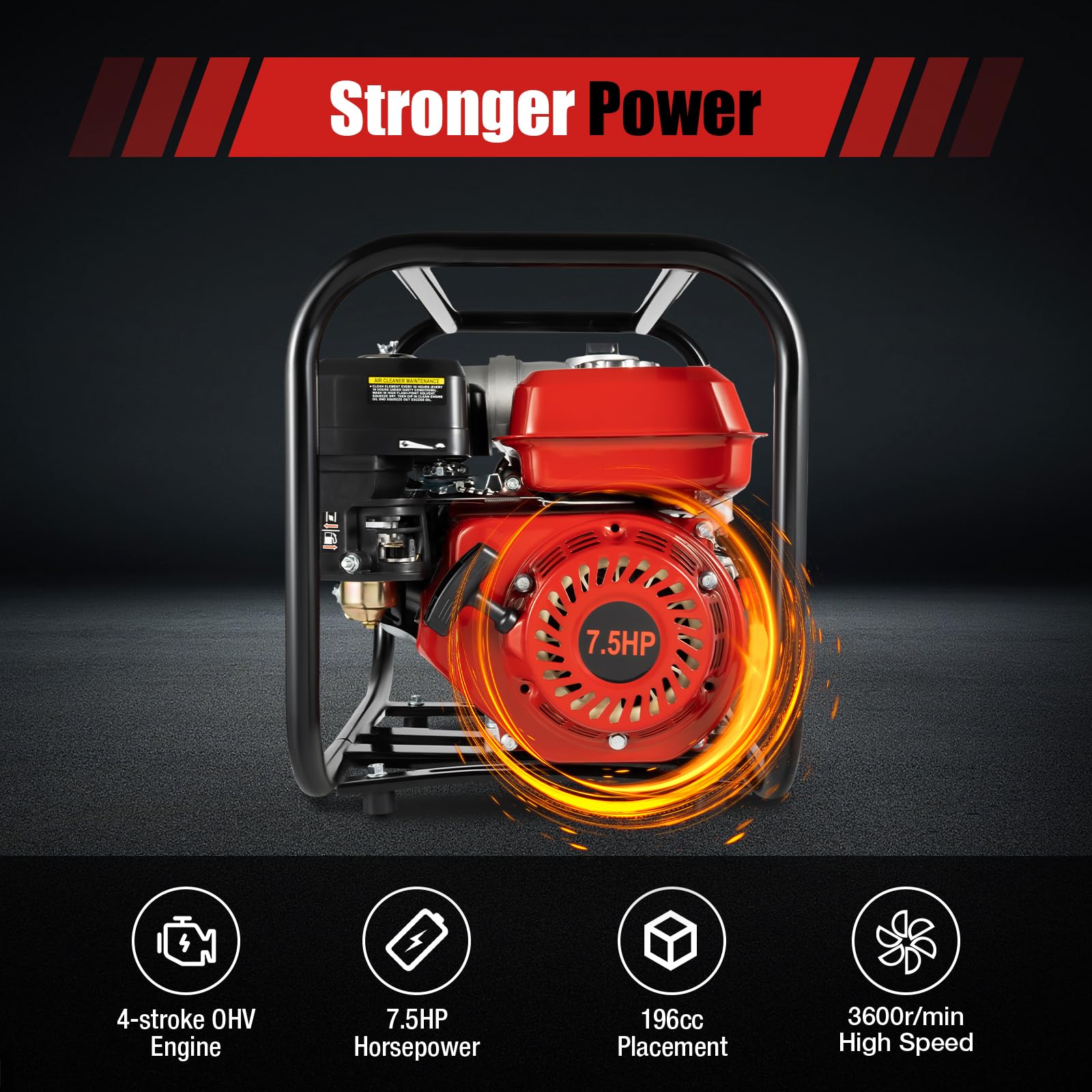 Semi-Trash Gas Powered Water Pump, Portable High Pressure Gasoline Irrigation Transfer Pump for Landscaping, Gardening Irrigation, Pool, Yard (3