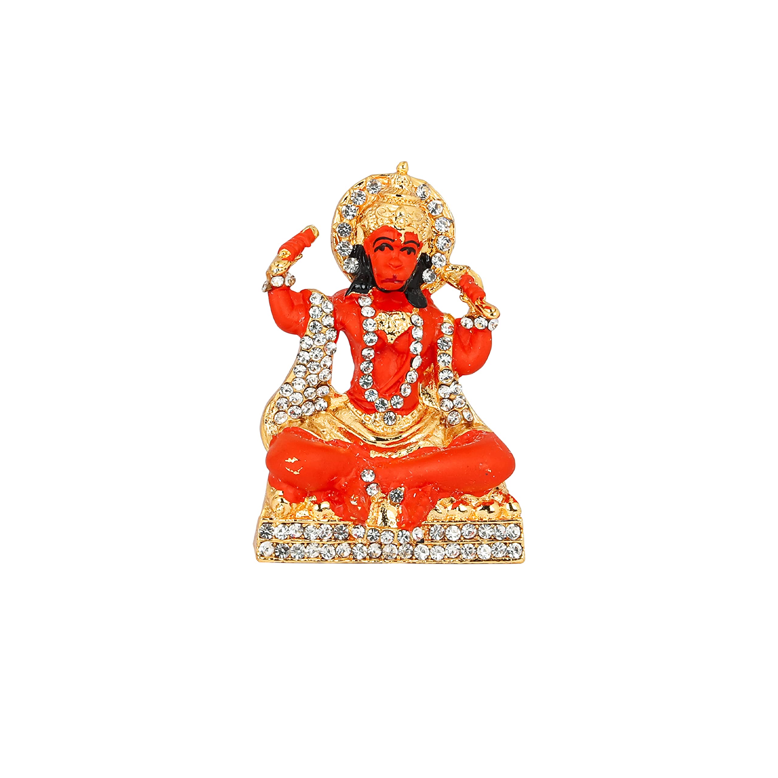 iCraft Lord Orange Hanuman Ji Sitting Idol Statue | Spiritual Showpiece Figurine Sculpture House Warming Gift, Home Décor, Office (3.5 Inches, Brass Finish)