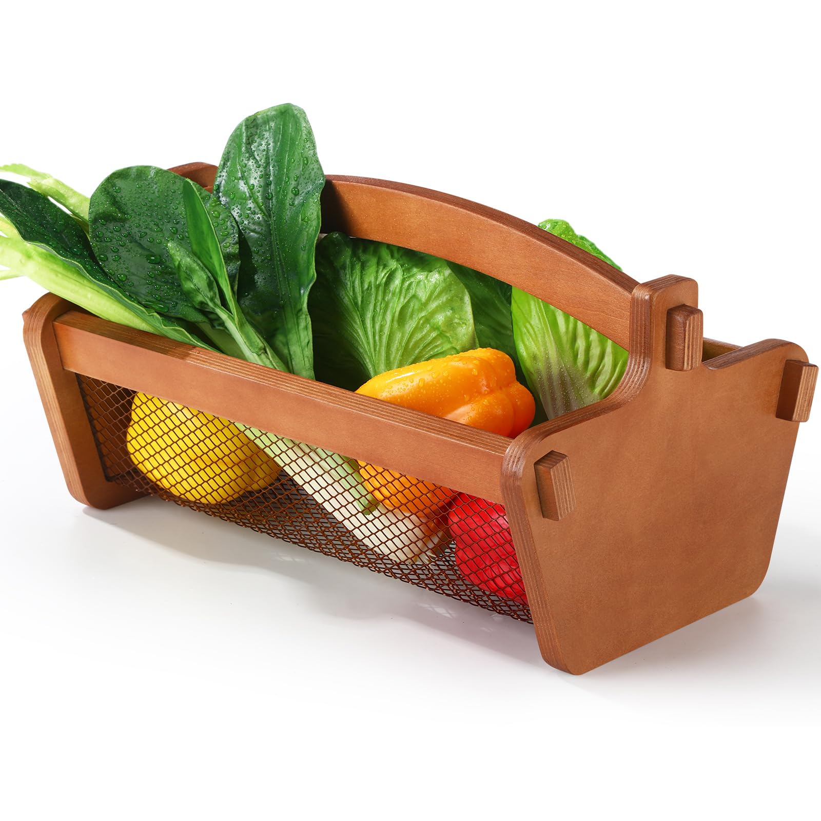 Teenyyou Garten-Erntekorb, Netz-Aufbewahrung mit Griff, vielseitig, für Garten, Obst, Gemüse, Sammelkorb, Gartenbedarf, Gärtner, Geschenk zum Waschen (Braun, Mitte)