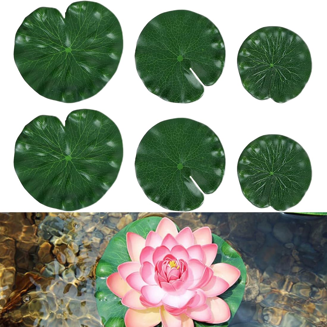 WeddHuis 6 pezzi Foglie di loto artificiali,ninfee galleggianti, in schiuma, realistiche, per casa, giardino, laghetti, piscine, acquari, acquari, decorazioni paesaggistiche