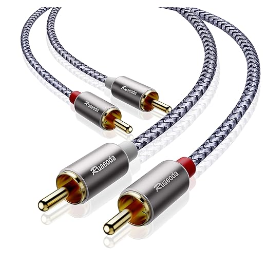 Ruaeoda RCA Cable 6 ft, 2RCA Male to 2RCA Male Stereo Audio Cables Shielded Braided RCA Stereo Cable for Home Theater, HDTV, Amplifiers, Hi-Fi Systems, Car Audio, Speakers