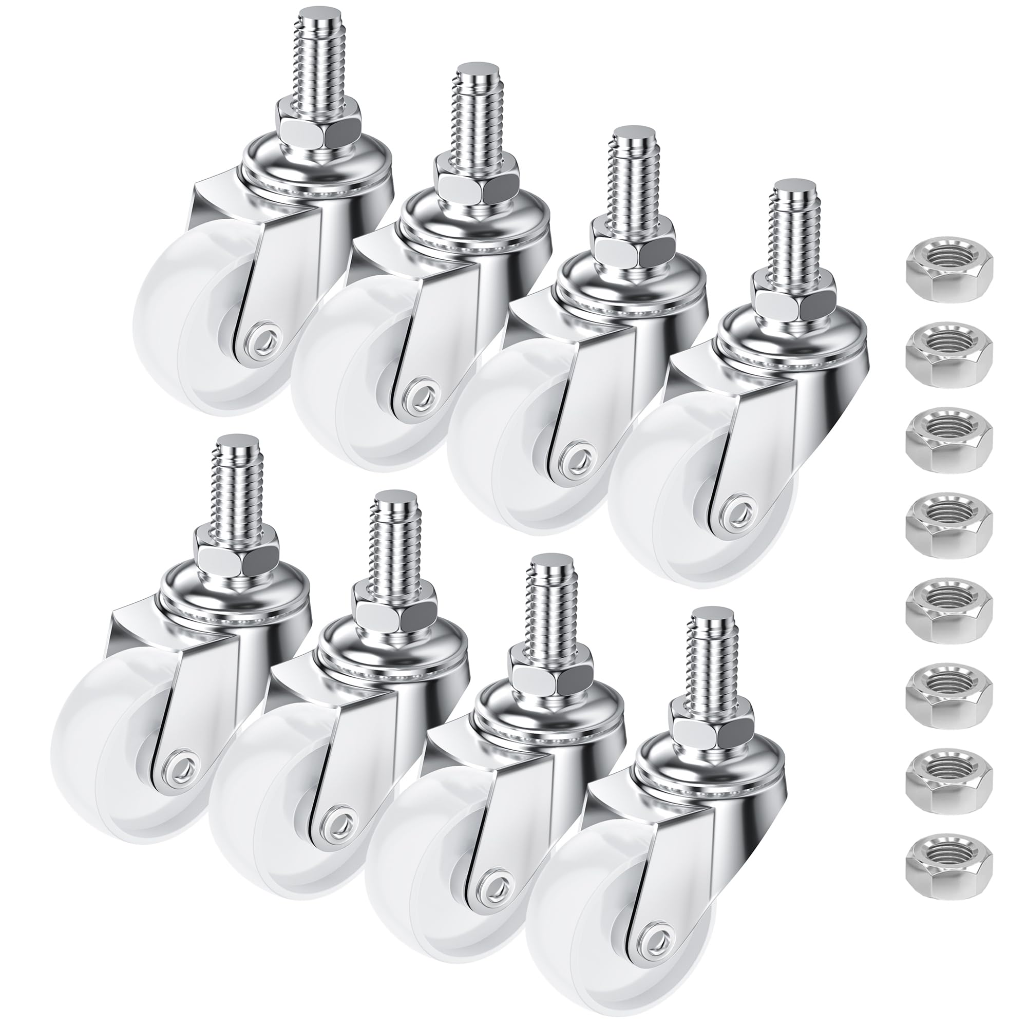 5 Roulettes Pivotantes En Nylon Suiwotin - 4 Cm De Diamètre, Tige M8, Charge 15 Kg, Pour Meubles