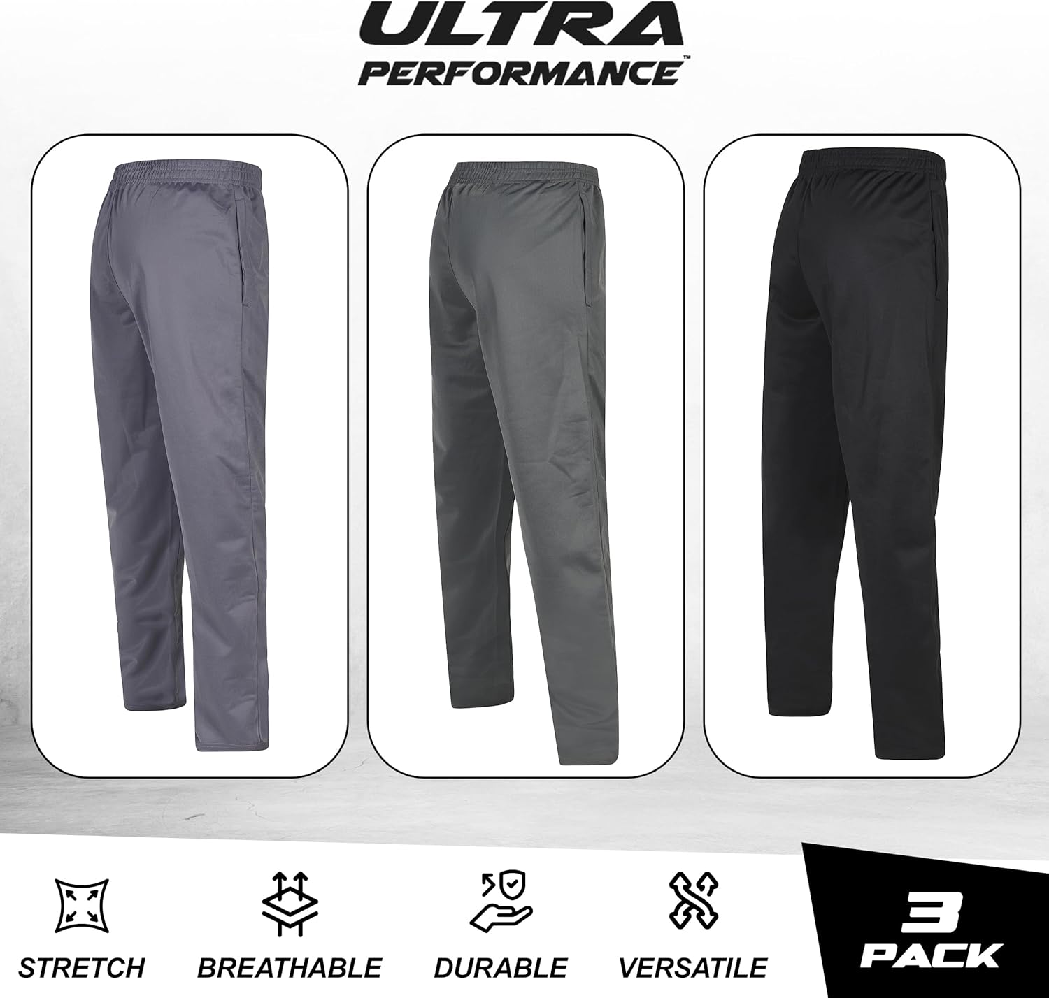 Ultra Performance 3 Pack Boys Sweatpants Athletic Tricot Open Bottom Active Track Pants Lightweight Sweat Pants for Boys - Image 5