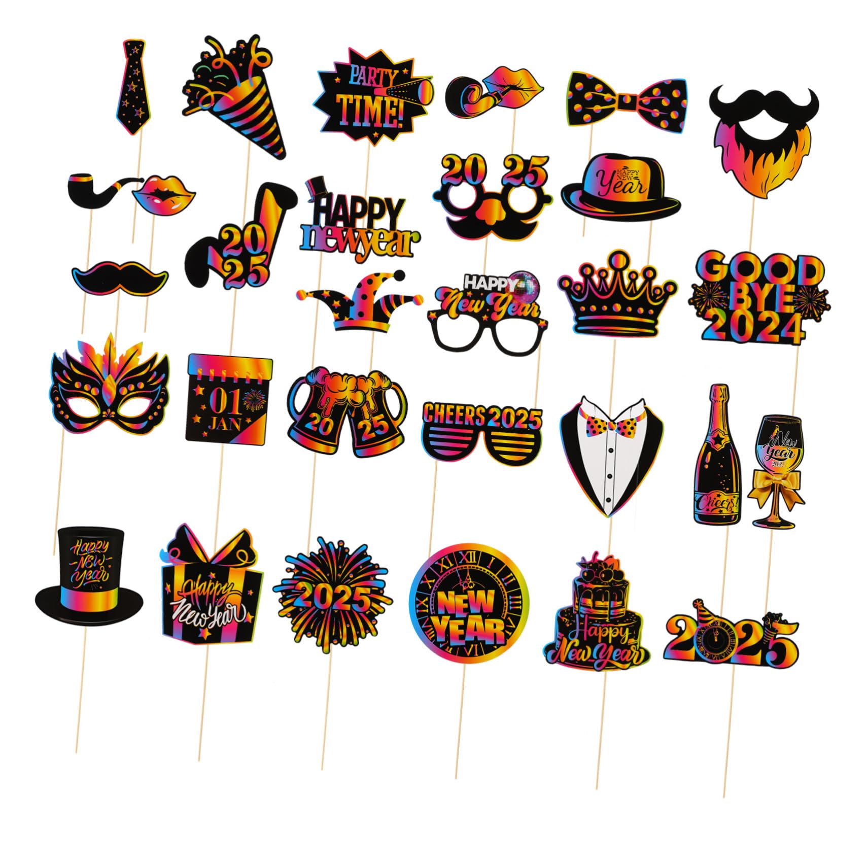3sets Kit Accessori Per Photo Booth Per Capodanno Divertenti Per Festeggiare e Creatività