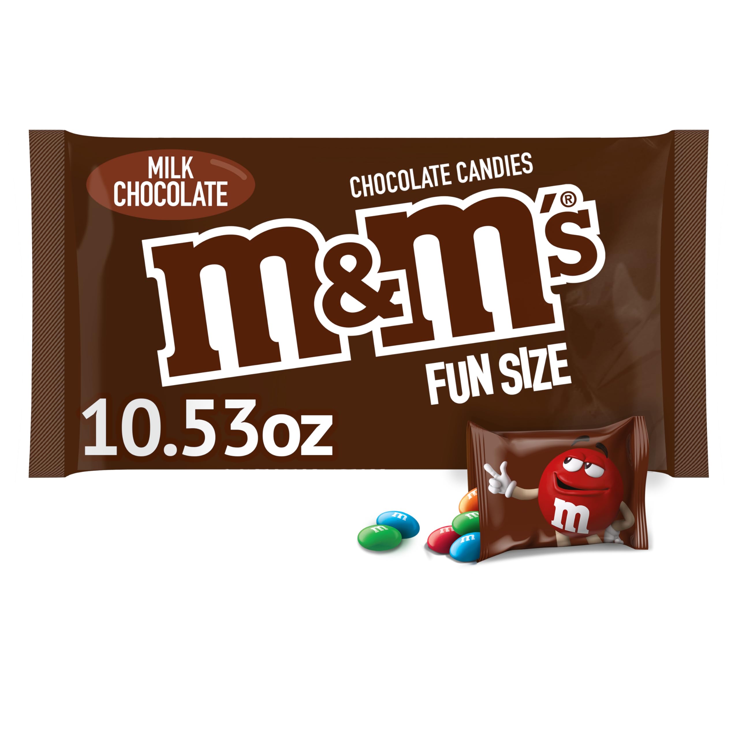 M&M'S Milk Chocolate Fun Size Candy Bag, 10.53oz | M&M'S candy, milk chocolate candy, fun size candy bag, chocolate candy, chocolate snacks, snack size candy, sweet snacks