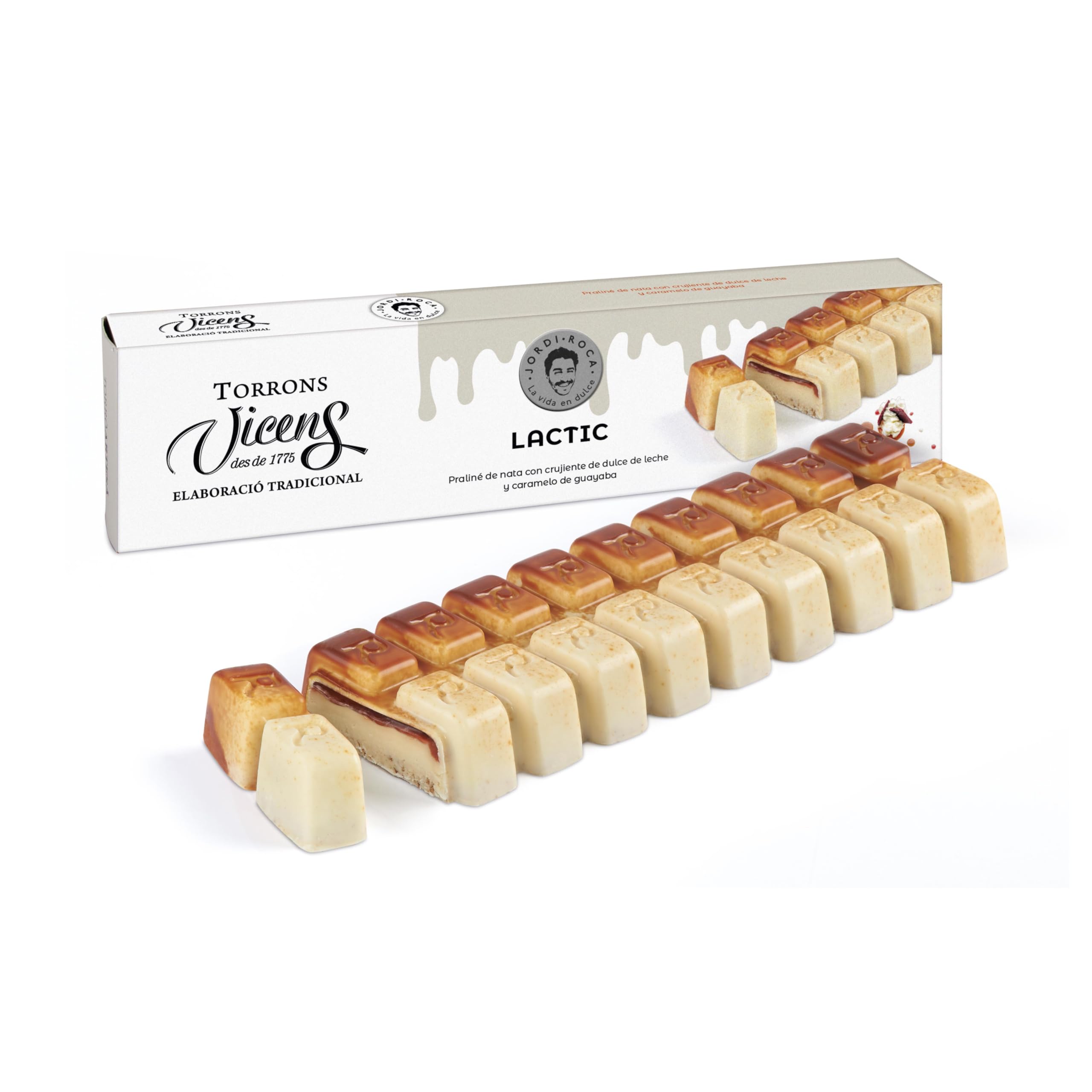 Nougat Lactic 300 g by Jordi Roca dans un coffret Torrons Vicens Synergie - Doux Noël qualité suprême - Praliné crème douce au lait et caramel - Tradition et innovation (1 nougat, 1 unité)