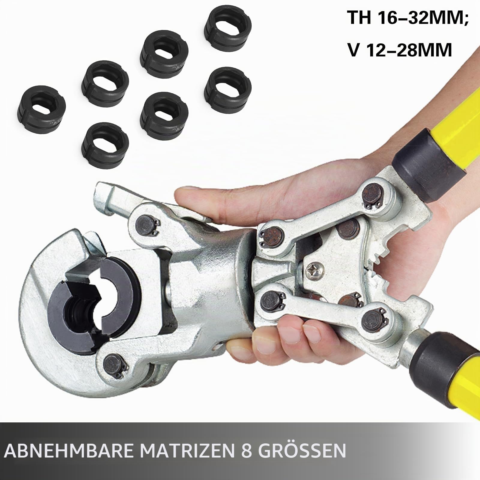 VEVOR Presszange V12, V15, V22, V28, TH16, TH20, TH26, TH32 mm, Crimpzange Presszange mit um 360° Drehbarem Kopf und Ergonomischem Gummigriff, Rohrpresszange Tragbar, Manuelle Kabelschuhzange