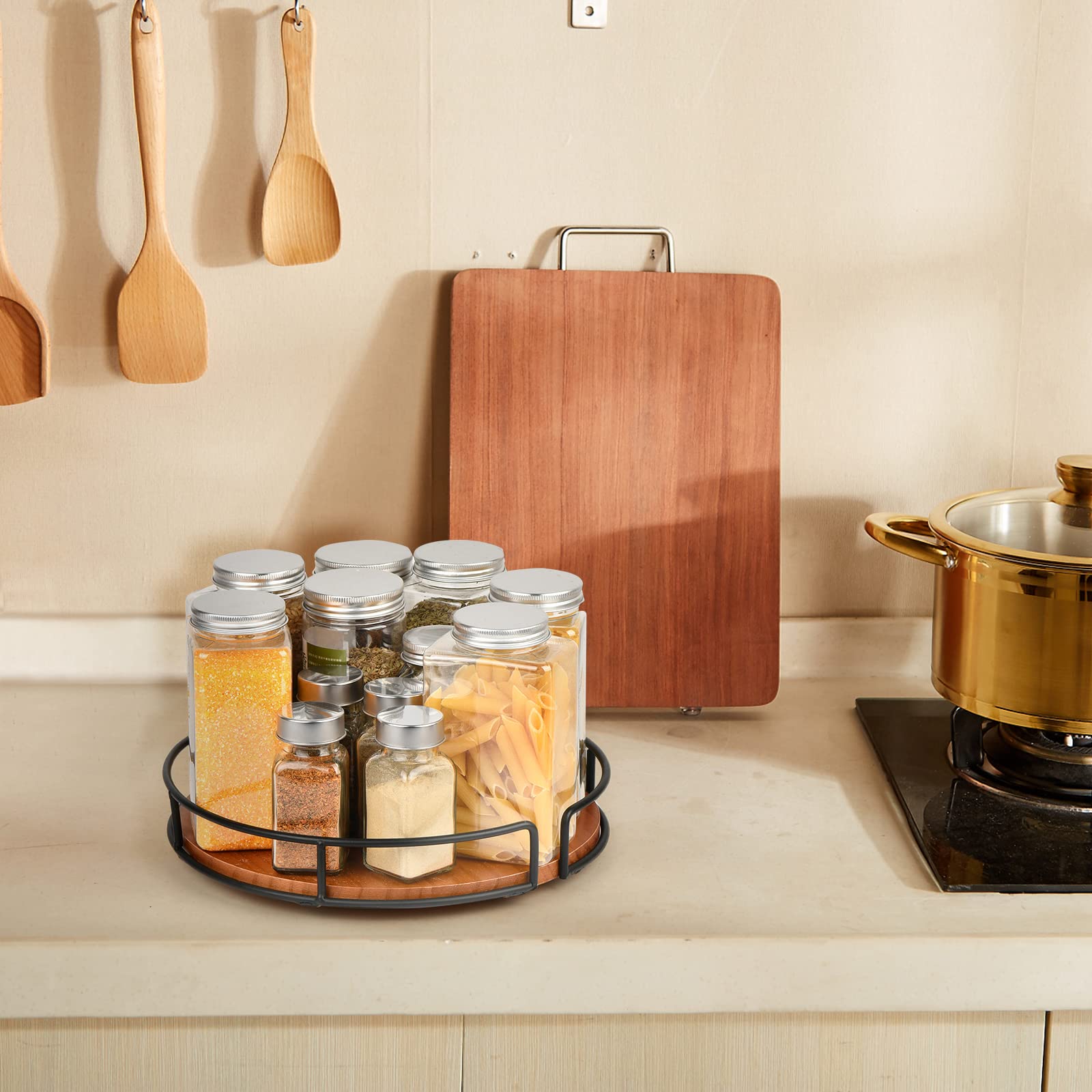 12 Inch Lazy Susan Organizer - Non-Skid Wood Turntable Organizer for Cabinet, Pantry, Kitchen Countertop, Refrigerator, Spice Rack, 1 Pack