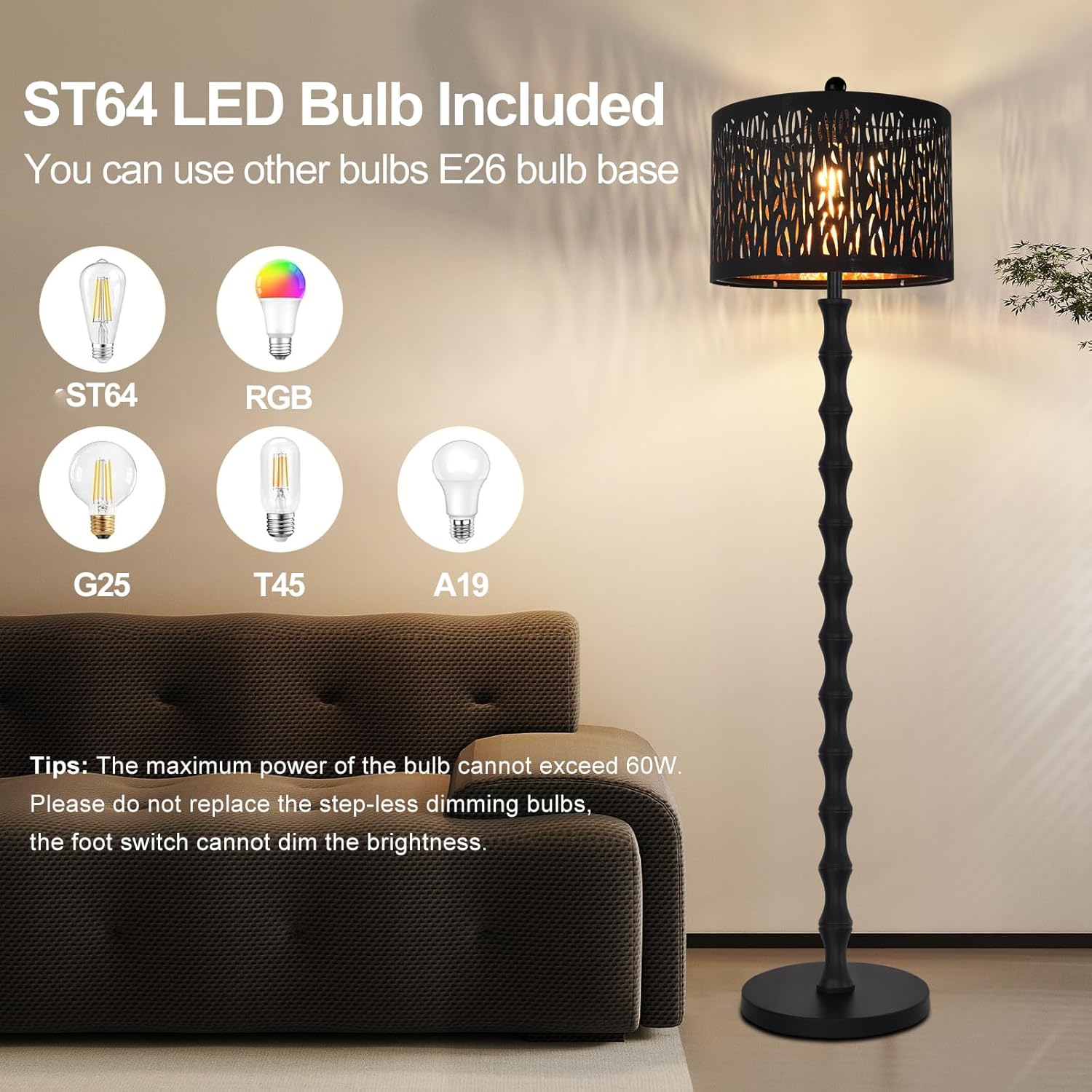 AHDWDW Black Floor Lamp for Living Room Bedroom,Farmhouse Rustic Tall Lamp,Vintage Modern Standing Lamp with Unique Drum Lampshade,Gothic Mid Century Iron Floor Lamp for Office Corner(Bulb Included)
