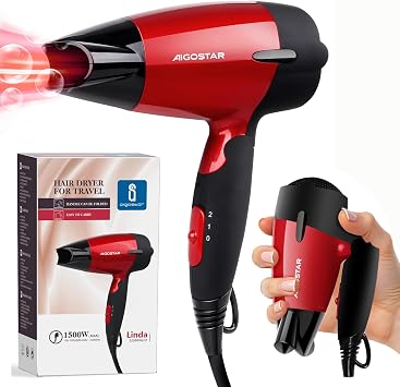 Travel Hair Dryer 115 V + 230 V Double Voltage Perfect for Travel 1400 W Red