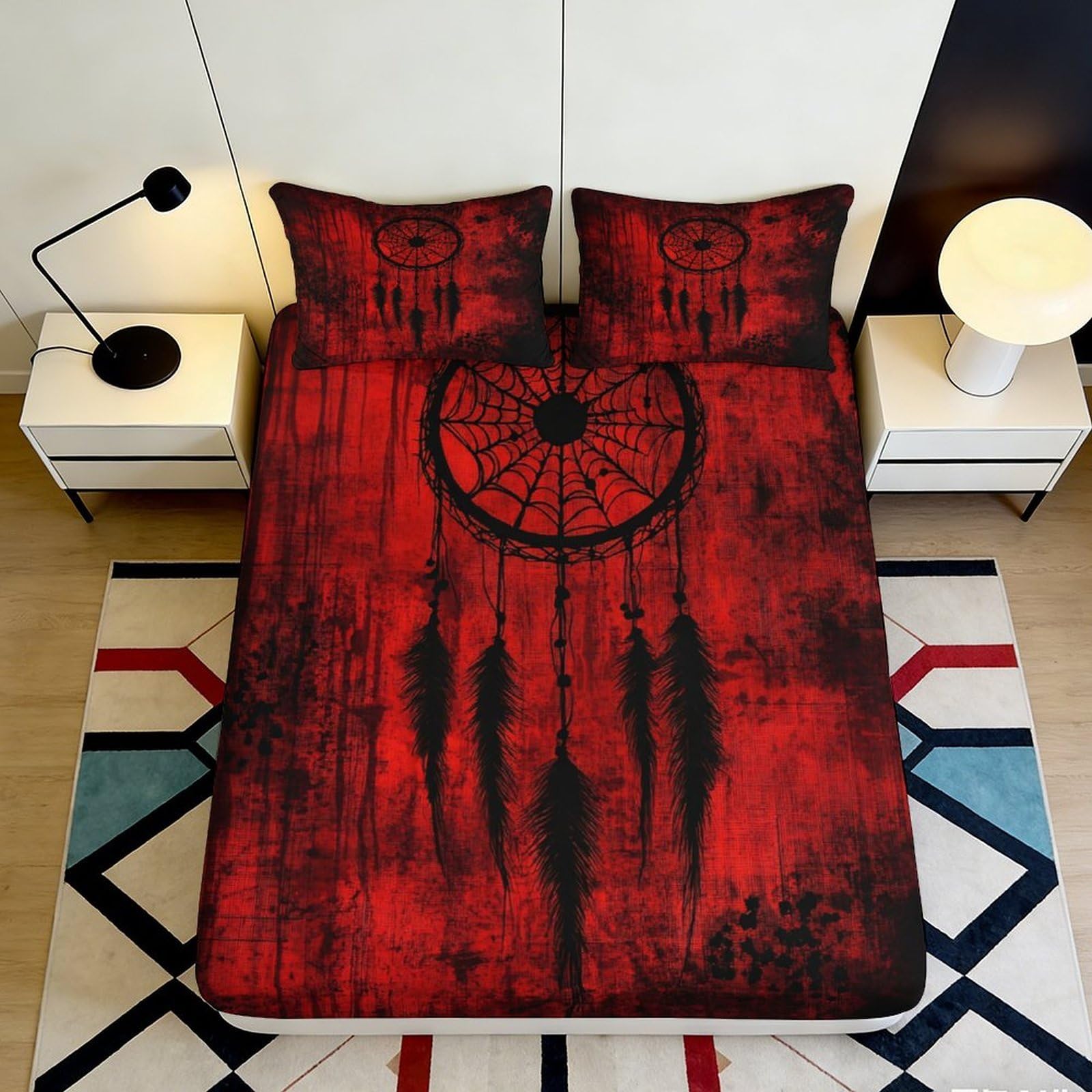 3D Printed Dreamcatcher Fitted Sheet Microfiber Deep Pocket Non-Slip Bedroom Bedding Dreamcatcher Mattress Fitted Cover Washable 90x200x25cm