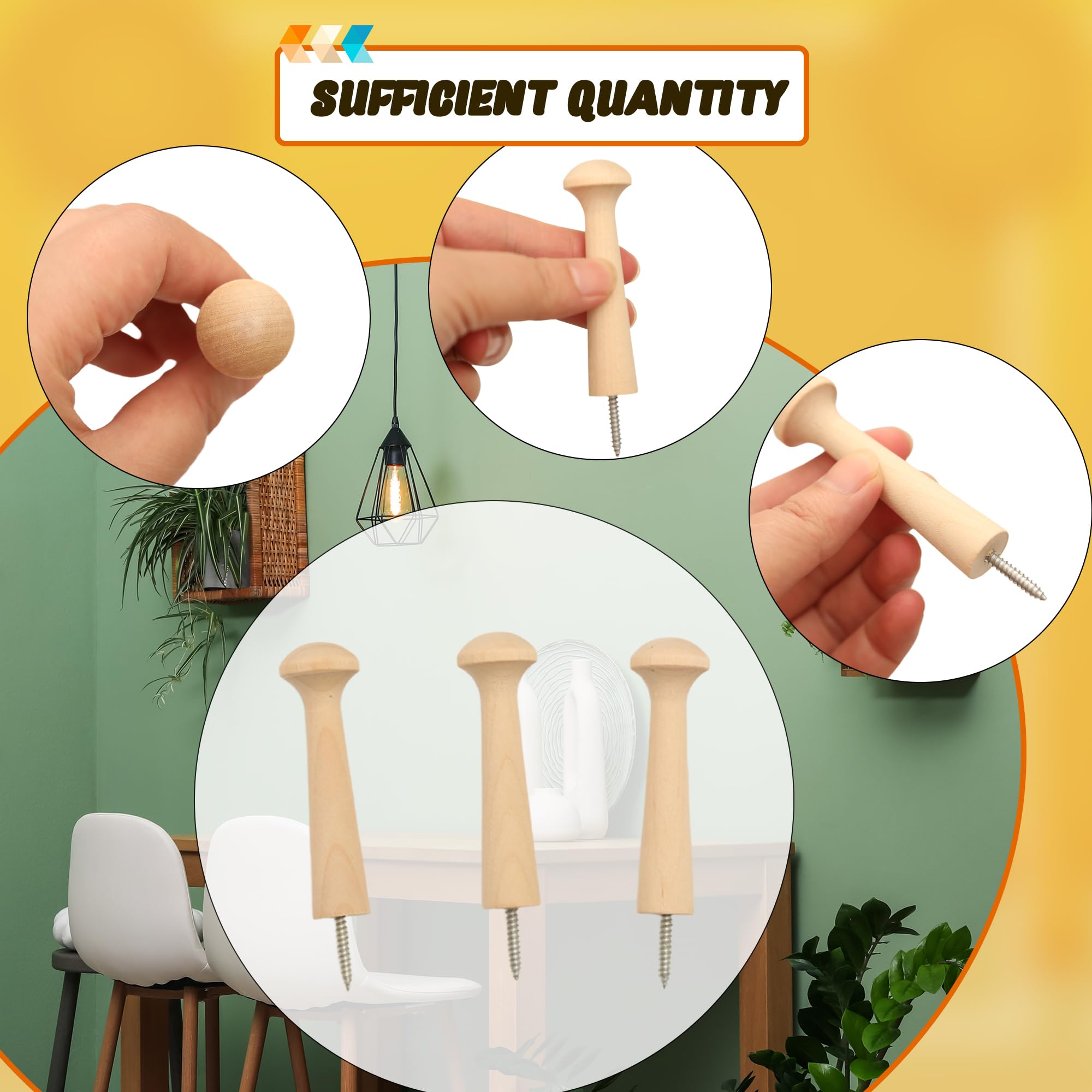 36 Pcs Wooden Shaker Peg Unfinished Wood Shaker Racks Wood Peg with Screws for Hanging Clothes Hats Wood Color - Image 3