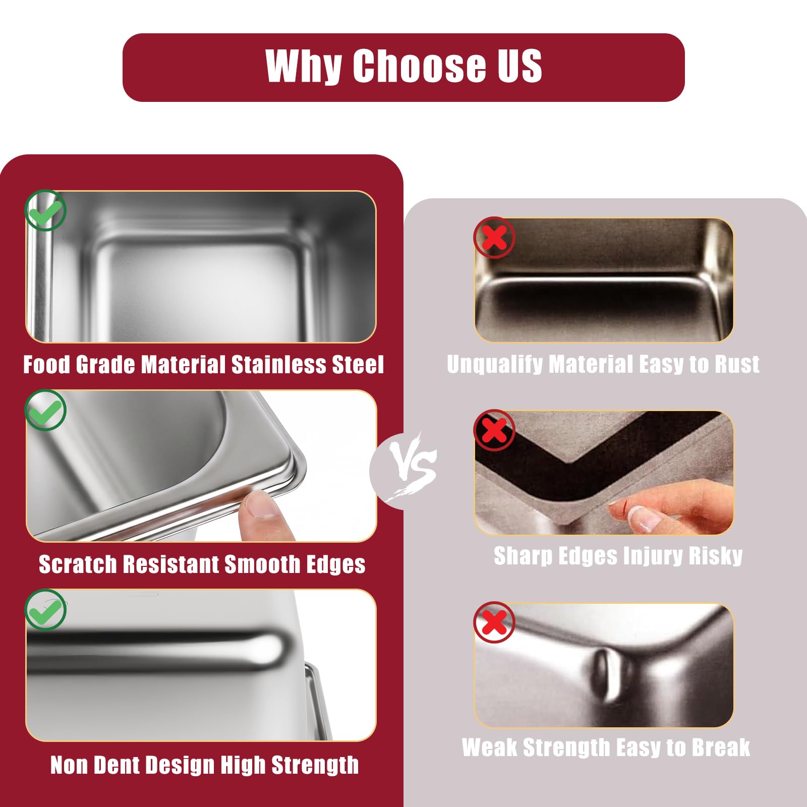GN 1/3 - Contenitori per gastronorm in acciaio inox con coperchio, 6 pezzi, 32,5 x 17,5 x 15 cm, contenitori per alimenti, per alimenti, torte, padelle per hotel, tavolo