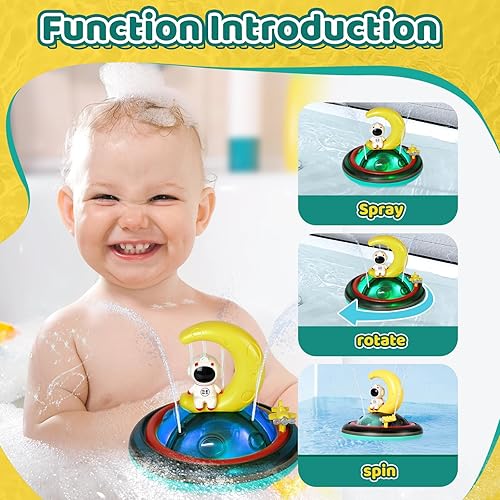 Miniatura 3 de Juguetes de baño para niños pequeños, aspersor astronauta, juguetes de bañera para niños pequeños con luz RGB, rotación y rocío, juguetes de baño