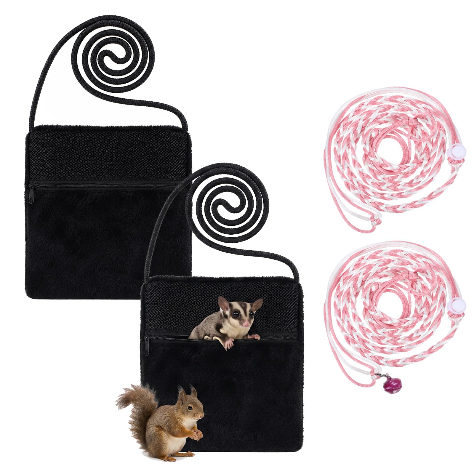 2 Pcs Sugar Glider Pouch Sugar Glider Bonding Pouch and 2 Hamster Leash | Small Animal Economy Carrying Bonding Pouches Soft Hamster Bag Guinea Pig Carrier for Rat Reptile Other Small Pets