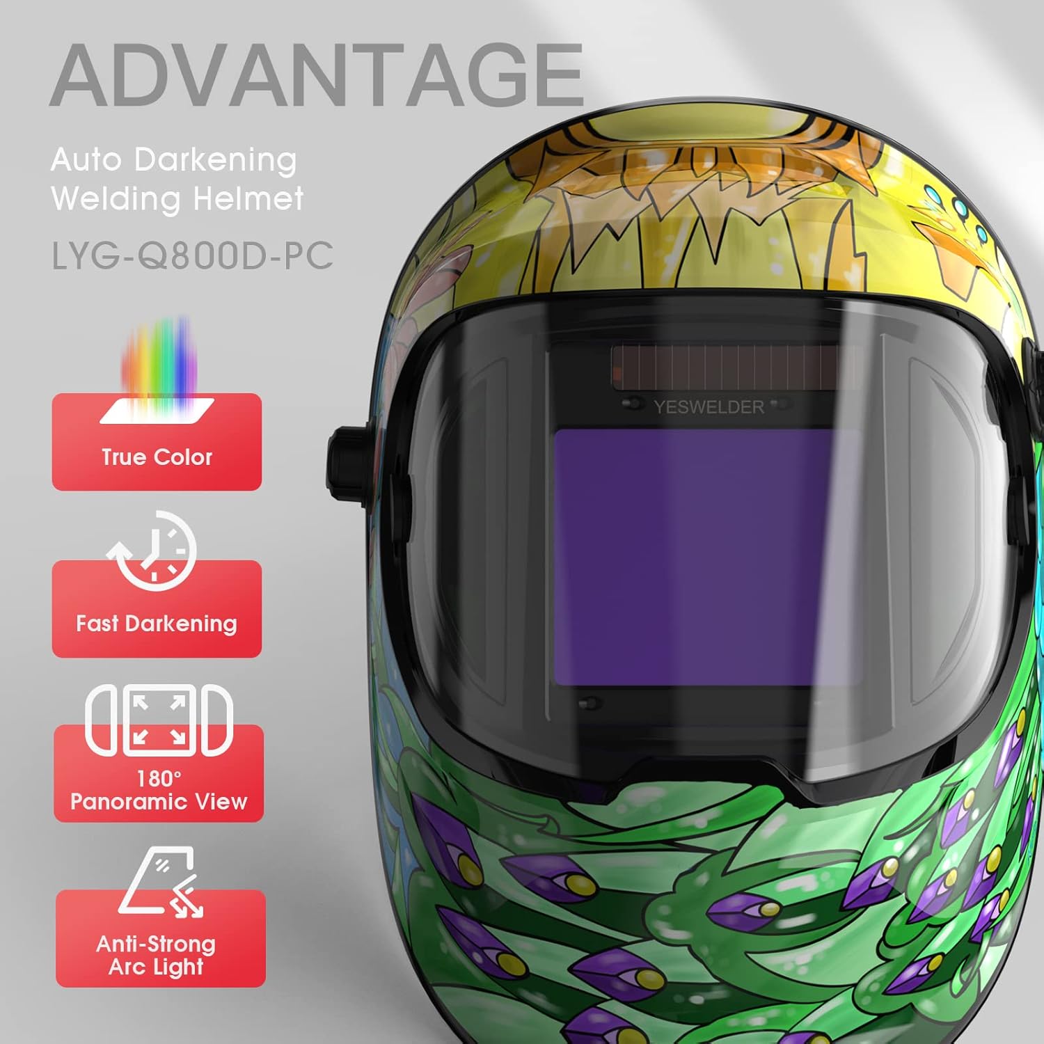 YESWELDER Mini Stick Welder Portable, Large LED Display 125Amp ARC Welding Machine,110V MMA Welder & Large Viewing True Color Solar Powered Auto Darkening Welding Helmet with Side View