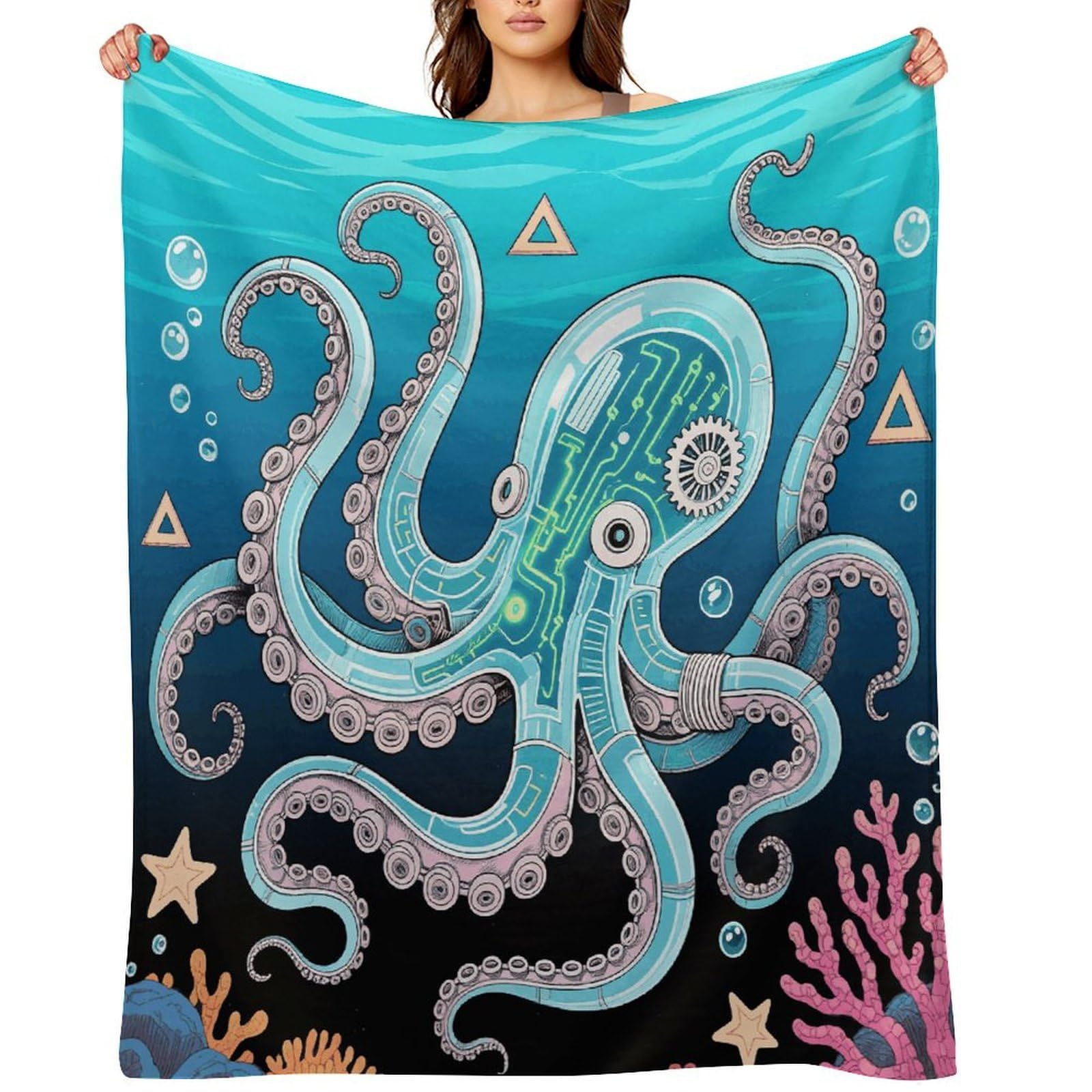 Mechanical Octopus Throw Blanket for Couch and Bed Super Soft Warm Lightweight Throw Blankets Cozy Fuzzy Flannel Blanket Personalized Decorative Blankets for Sofa Decor 30"x40"