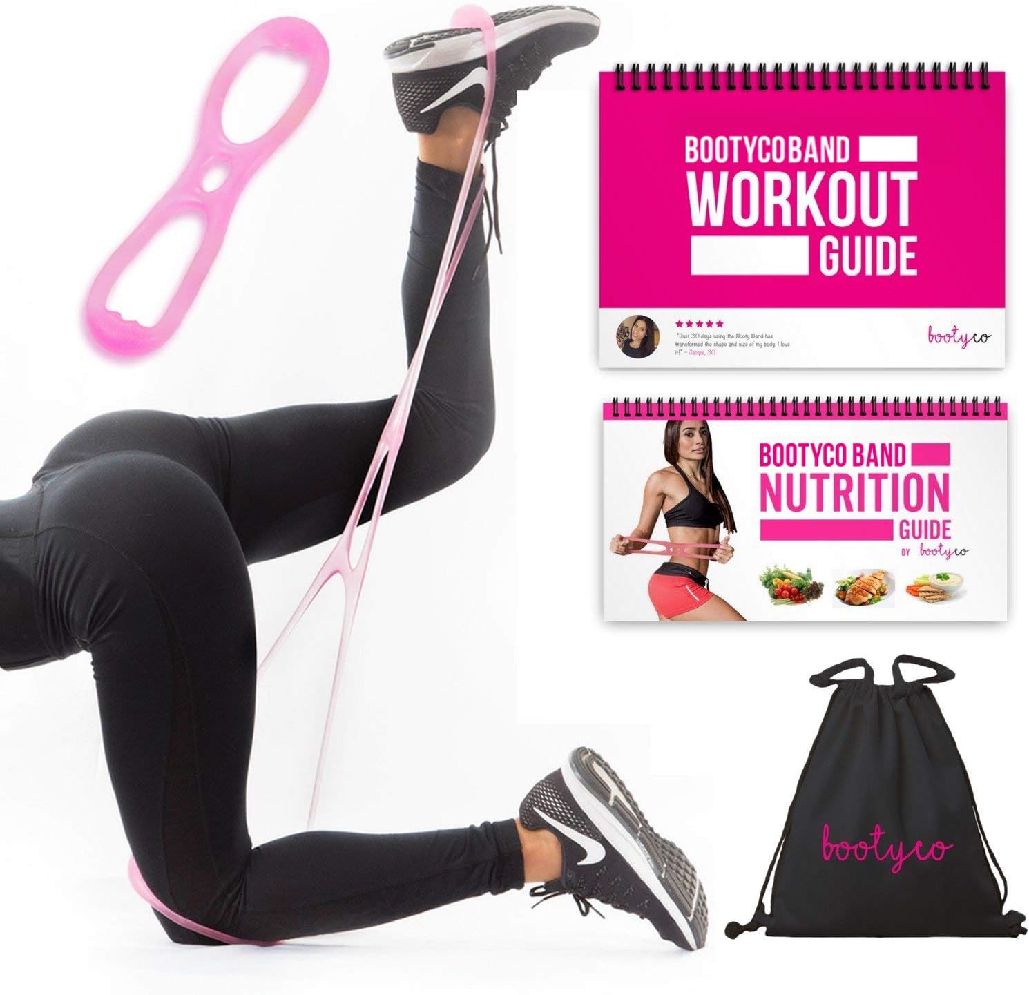 Authentic BootyCo Booty Building Band Workout Resistance Band Program- Targeted Booty Workout to Lift, Sculpt & Tone- Brazilian Butt Lift Booty Building Band System! Workout Guide & Gym Bag.