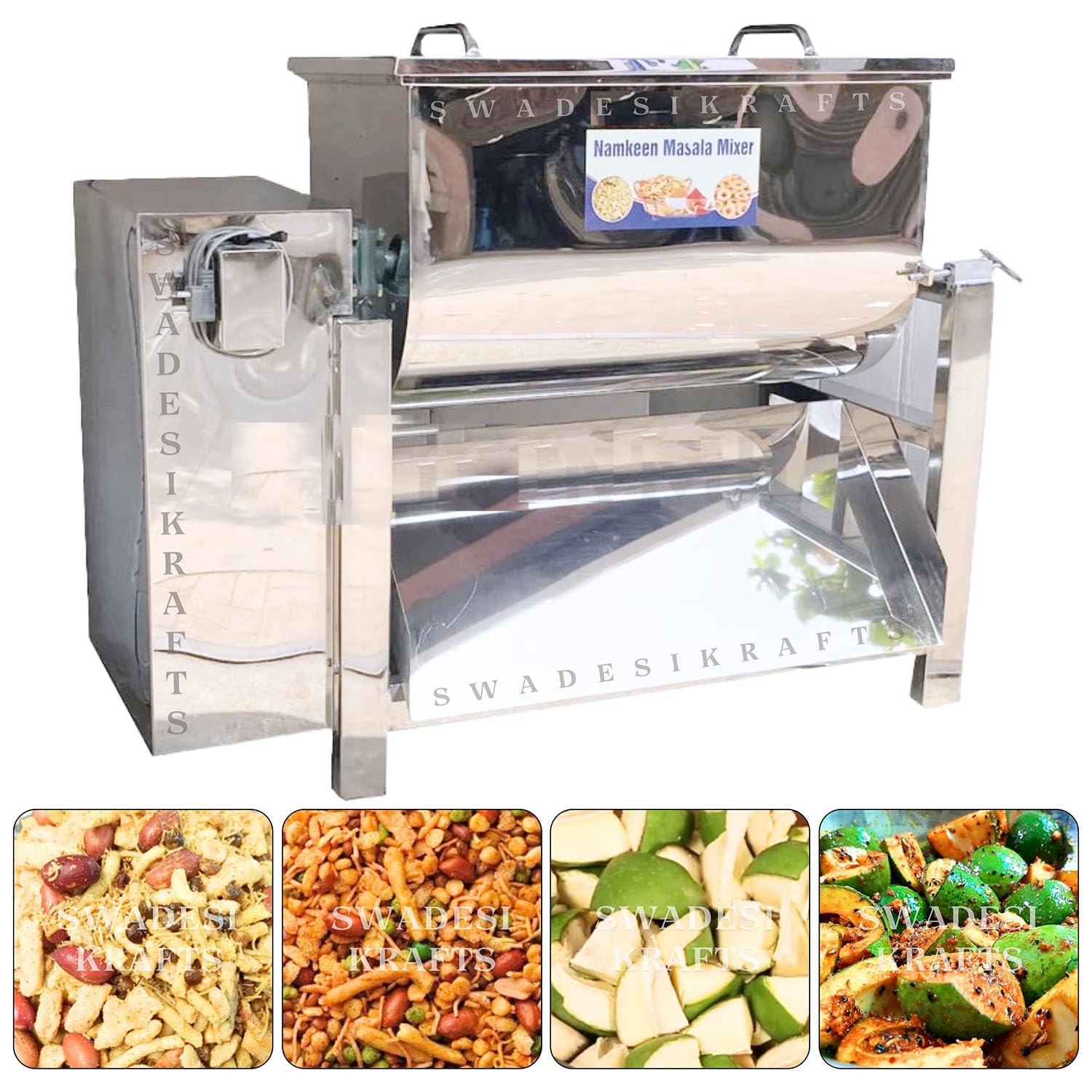 SWADESI KRAFTS Namkeen Mixing Machine Stainless Steel Body With 1.5 Hp Motor Masala Mixer Machine Size 61”X28”X45” Inch (LXWXH) Used for Mixing Different Type of Spices, Pickles and Etc.-image-18
