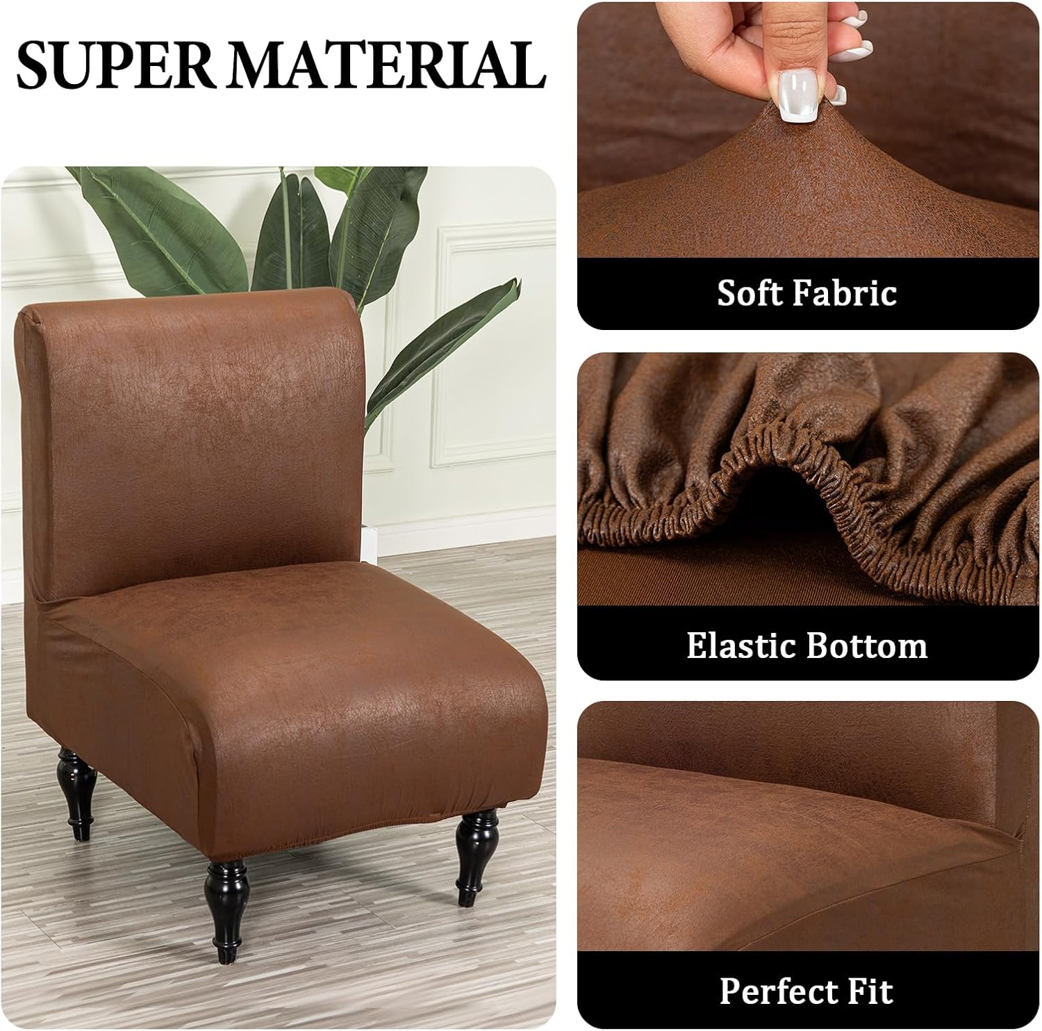 FUANGUI Armless Accent Chair Cover Slipcover, Stretch Spandex Chair Covers for Living Room Removable Washable for Armless Chair Furniture Protector