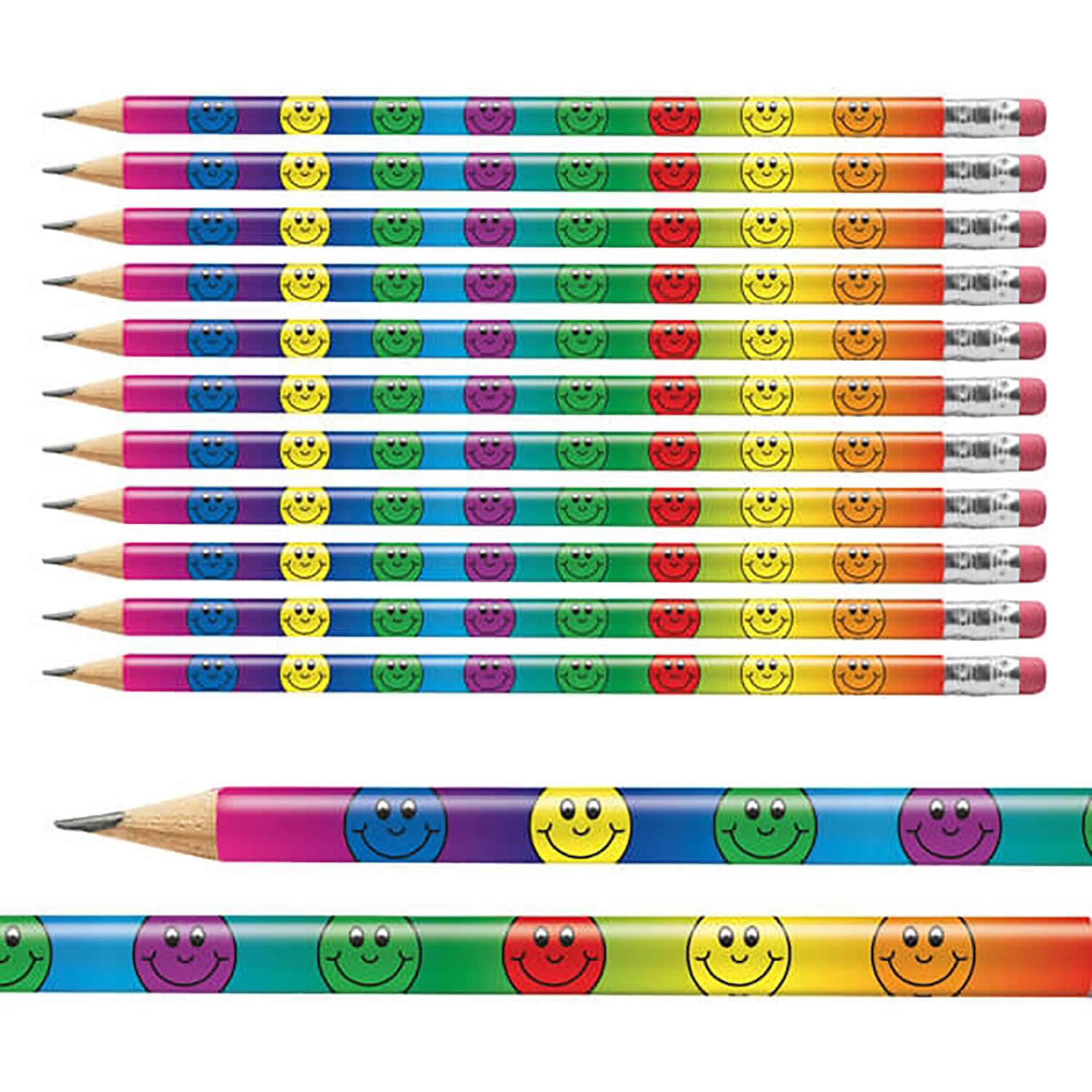 24 Multicoloured Smiley Faces Childrens Pupils School Teachers Reward Pencils Primary Teaching Services