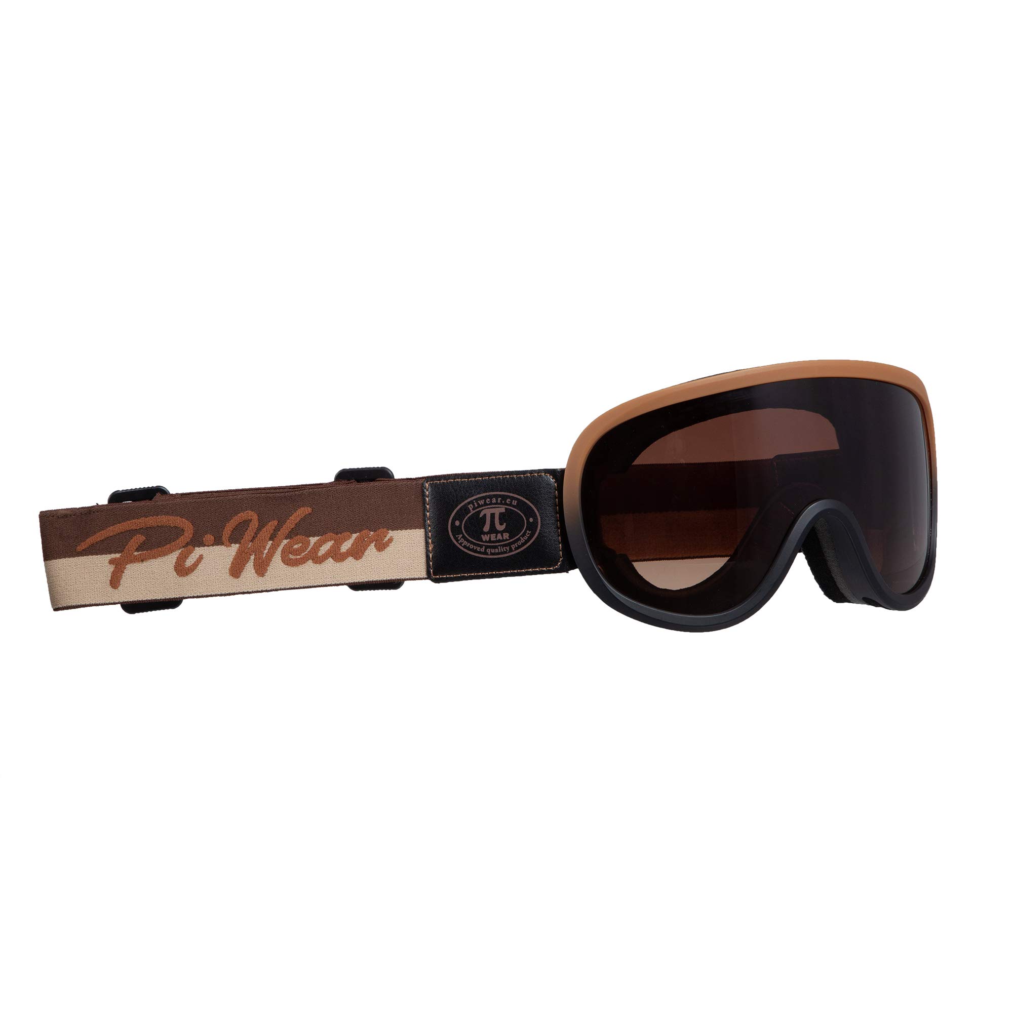 PiWear® Arizona - Occhiali da moto con montatura marrone e beige, con logo nero e vetro marrone sfumato, stile retrò, per portatori di occhiali, imbottiti, anti-appannamento