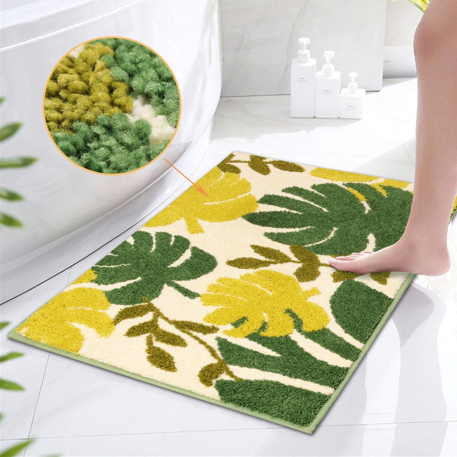 Hi Space Bathroom Rugs 31.5x19.7IN Blue Leaves Bath Mat for Bathroom Non Slip Machine Washable Soft Microfiber Absorbent Cute Bath Rug Plush for Tub Shower Sink Fluffy Home Decor Accessories