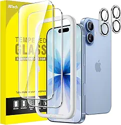JETech Película de Vidro Temperado para iPhone 17 6,3 Polegadas com Protetor de Lente de Câmera, Película Protetora de Tela com Dureza 9H, HD Transparente, 2 Pacotes Cada