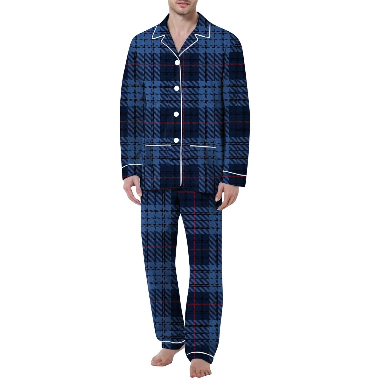 Pigiama da uomo lungo in cotone, 2 pezzi, pigiama a maniche lunghe, a righe, pigiama da uomo con bottoni, biancheria da notte con scollo a V, abbigliamento invernale