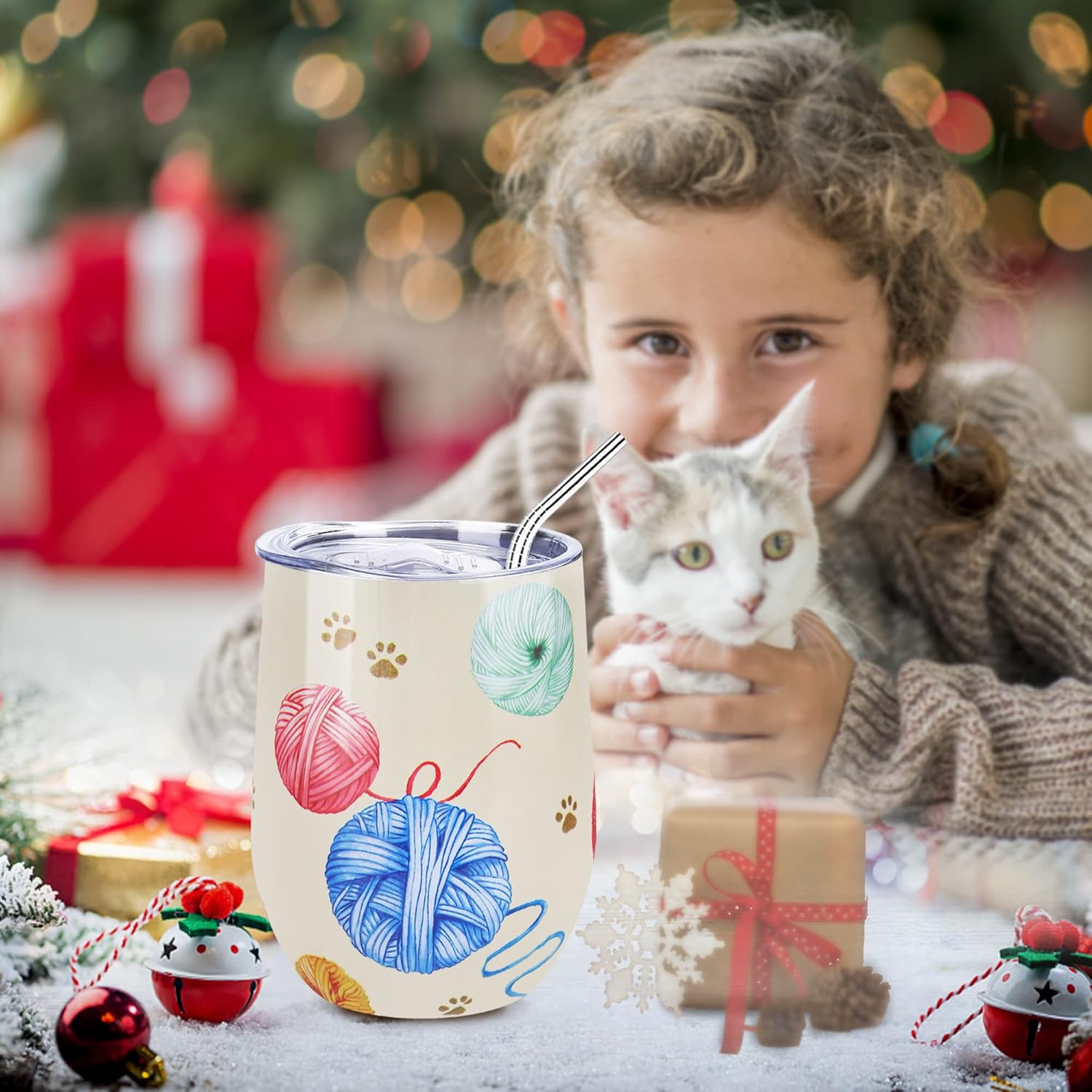 NymphFable 12oz Cat Cup Wine Tumbler With Straw and Lid Stainless Steel Travel Mug Insulated Double Wall - Image 7