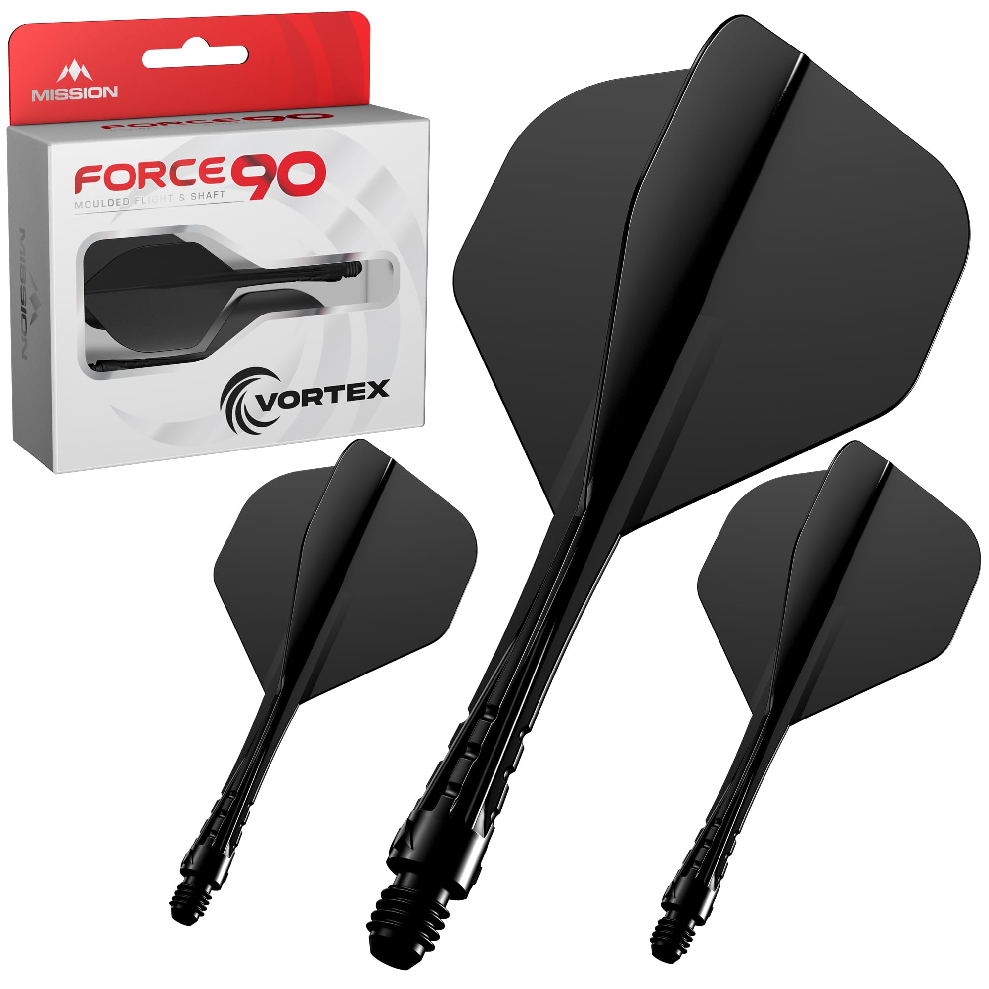 Mission Darts | Force 90 Vortex | Integrated Precision Moulded Dart Flight And Shaft System | Multiple Styles | Multiple Colours. (Standard No2 - Tweenie, Solid Black)