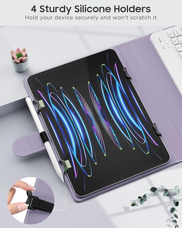 MoKo Univerzális Tablet Tok Billentyűzettel 9-10.9 Hüvelykes Táblagépekhez Bluetooth QWERTY Billentyűzet Toll Tartó iPad Android Lila