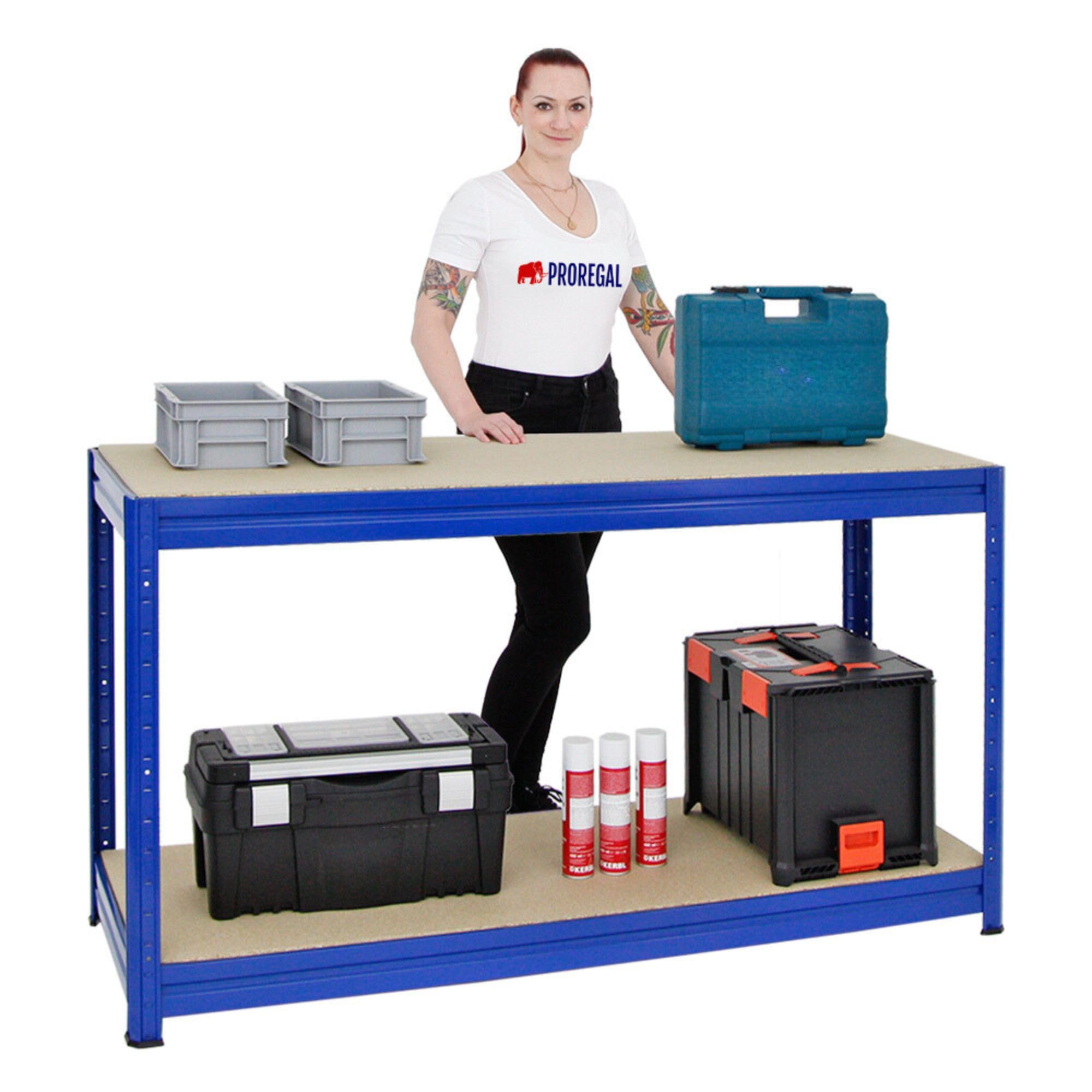 PROREGAL Höhenverstellbare Werkbank Dino Blau HxBxT 90x160x60cm Traglast 600kg Werktisch Arbeitstisch Steckmontage Packtisch