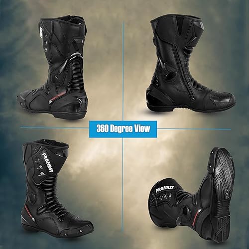 Miniatura 5 de PROFIRST Motorcycle Boots for Men Comfortable Fit Riding Armored Boots with Zipper, Anti-Slip Sole, Reinforced Street Racing Shoes