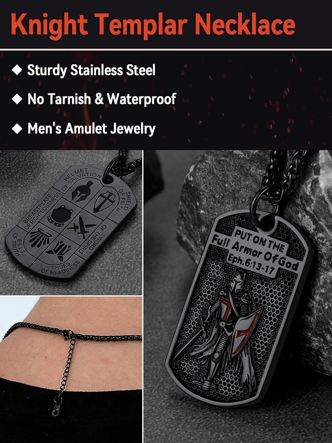 FaithHeart Knights Templar Necklace for Men, Christian Necklace for Men Stainless Steel Pendant Neckalces Christian Gifts with Gift Box - Image 5