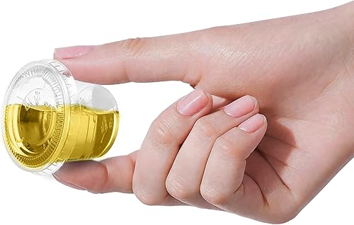 Miniatura 2 de TashiBox 400 juegos de tazas de 1 onza con tapas, vasos de plástico desechables para salsa, control de porciones, aderezo para ensaladas y