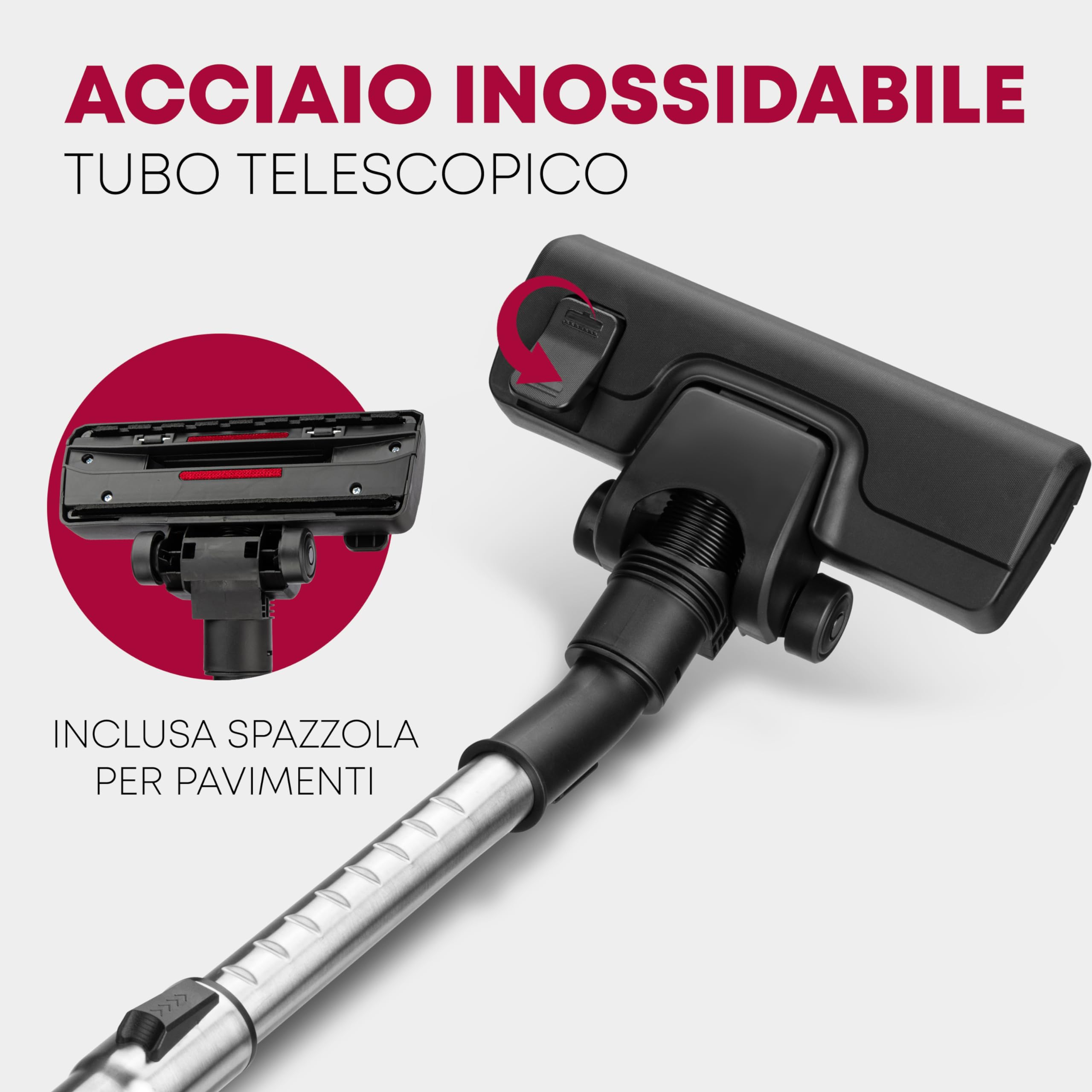 Bomann® aspirapolvere con filo, aspirapolvere, con sacco e sistema filtro 5 livelli - tubo telescopico in acciaio, spazzola pavimenti e bocchetta, 700 W, BS 9019 CB N bianco