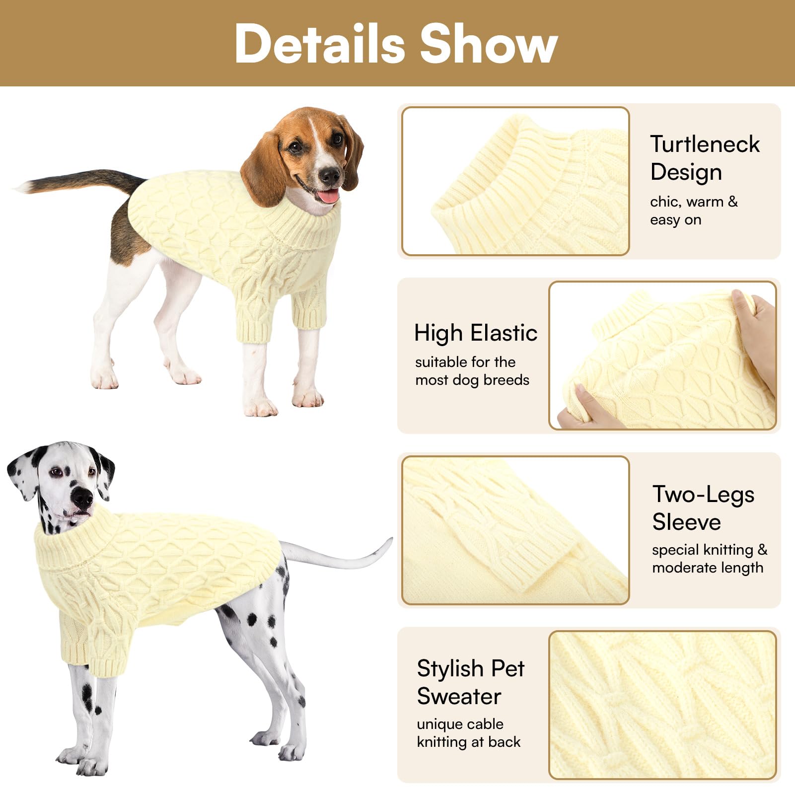 Queenmore Maglioni per cani di taglia grande, ragazze e ragazzi, caldo maglione per cani extra large, maglioni natalizi per cani, classico dolcevita, vestiti spessi per animali domestici extra grandi