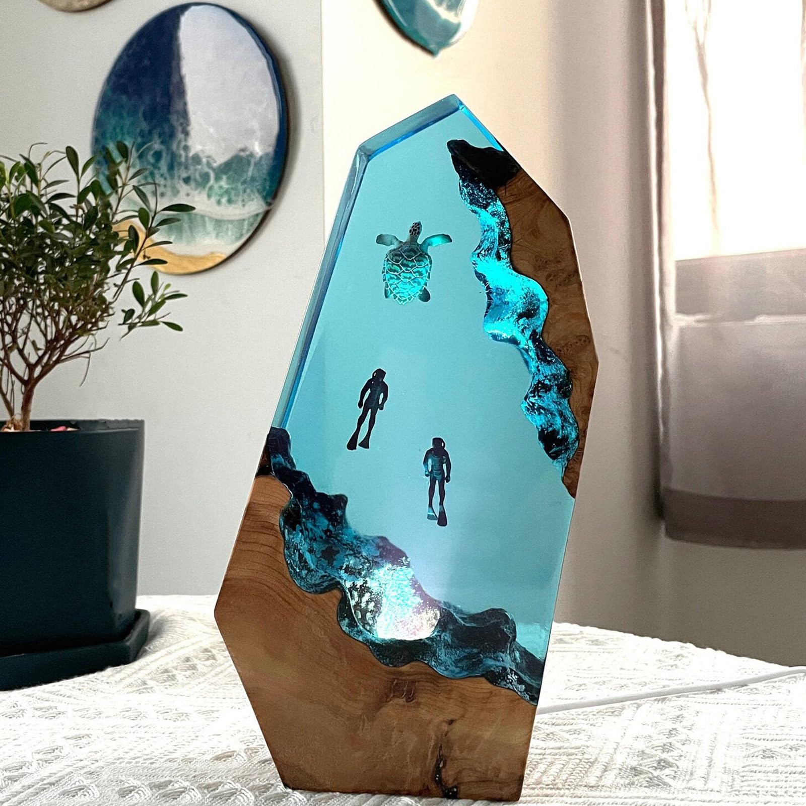 Lámpara Resina Epoxi, Luz Nocturna con Diorama Oceánico 3D