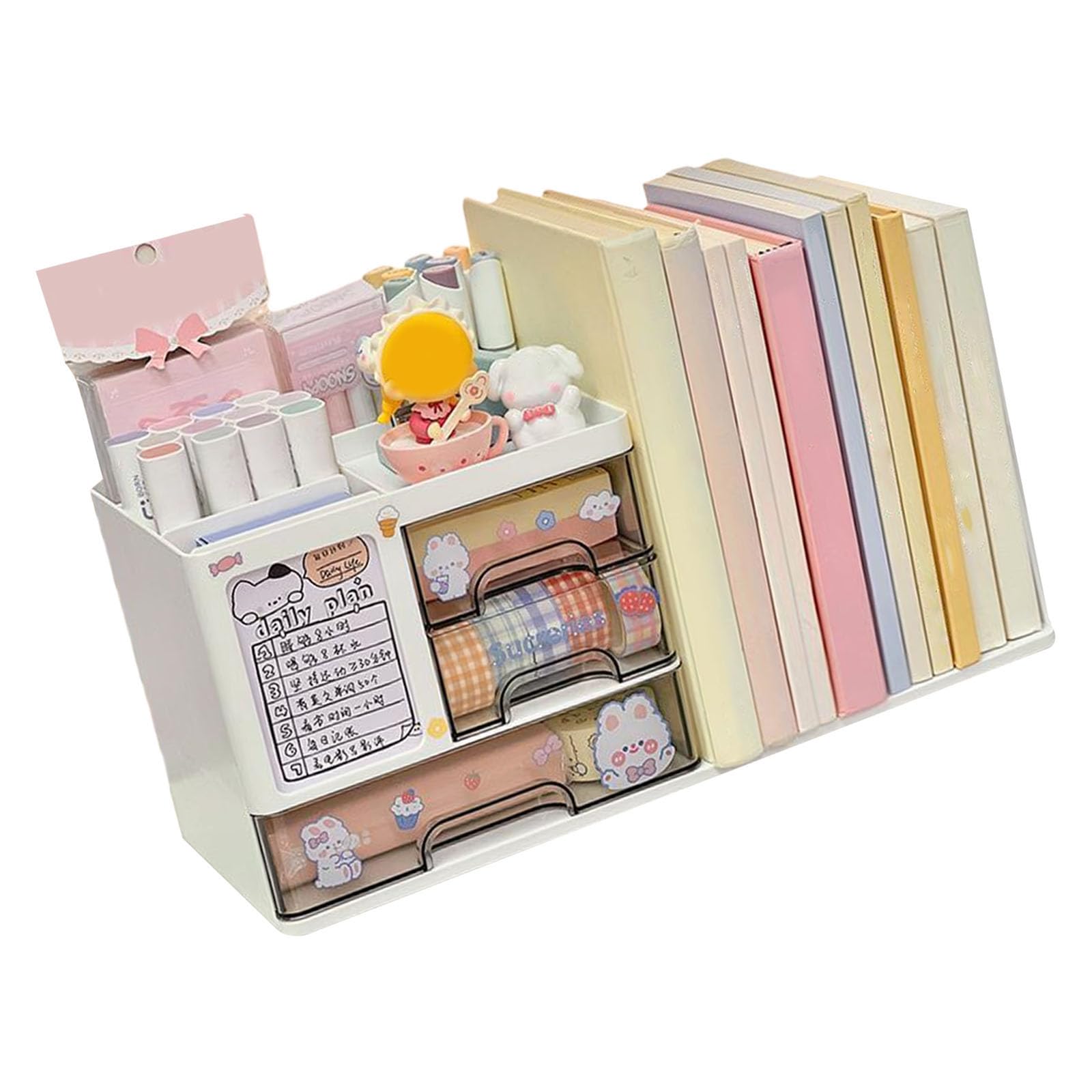 Multifunctional Desktop Book Holder Build in Storage Compartments for Efficient Workspaces Management Materials Book Shelf Planner