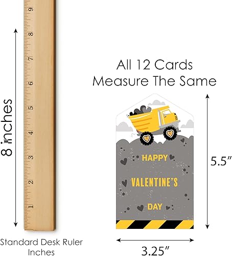 Miniatura 6 de Big Dot of Happiness Dig It - Zona de fiesta de construcción - Tarjetas de camión volquete para niños - Pestañas de tirar para el día de San