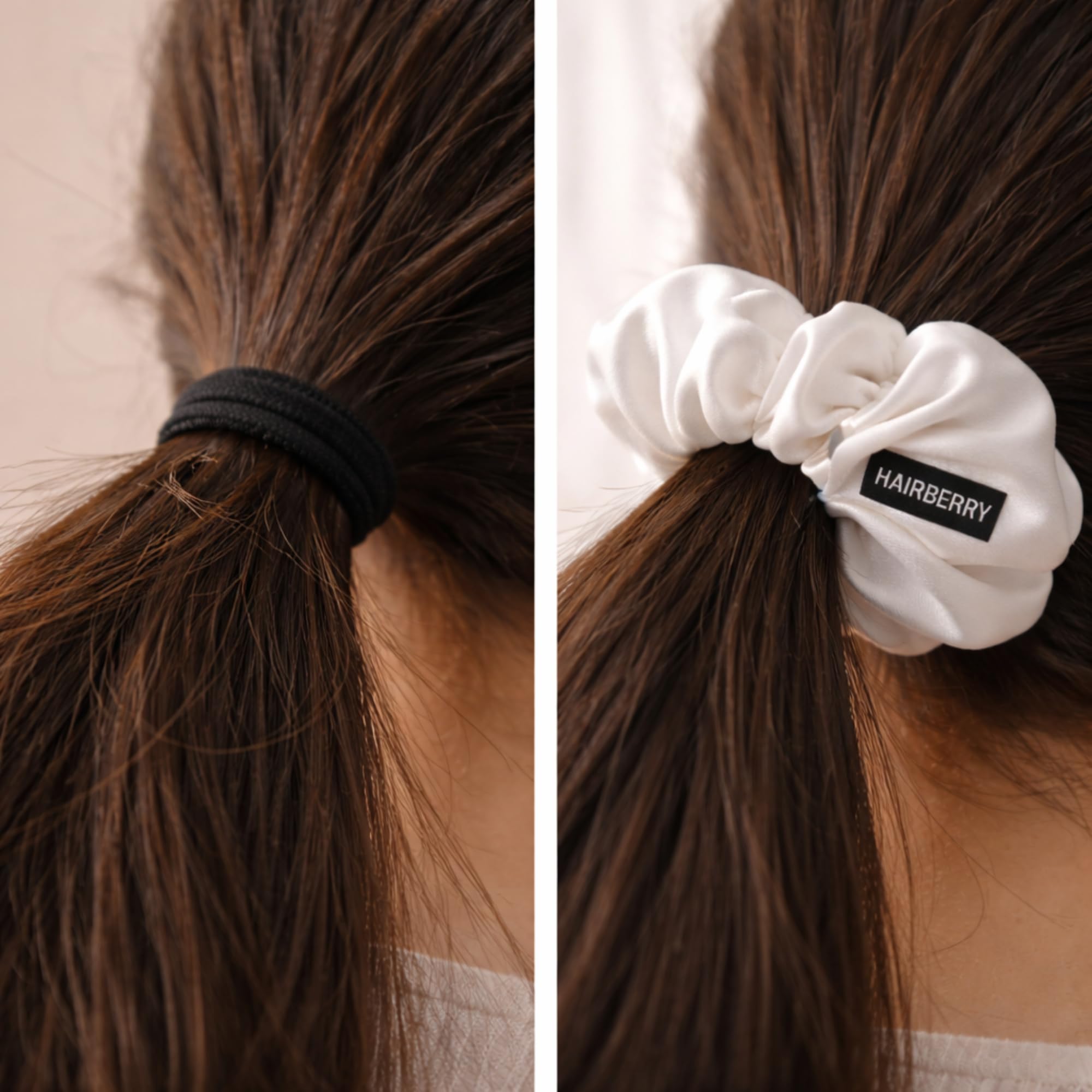 HAIRBERRY® Luxury Satin Scrunchies for Women | Pack of 4 | Ponytail Holder for Girls | | Gift for Her/Sister/Friend/Mom | Soft No‑Breakage Hair Tie for Ponytail & Bun | 1