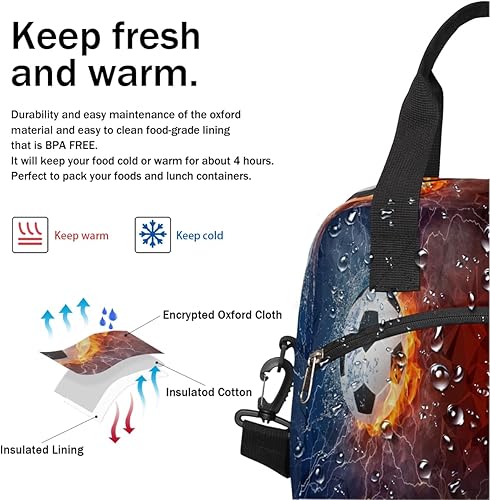 Miniatura 6 de Fiambrera de fútbol con aislamiento térmico para mujeres, hombres, niñas, niños, bolsa deportiva de fútbol con correa ajustable para el hombro, para