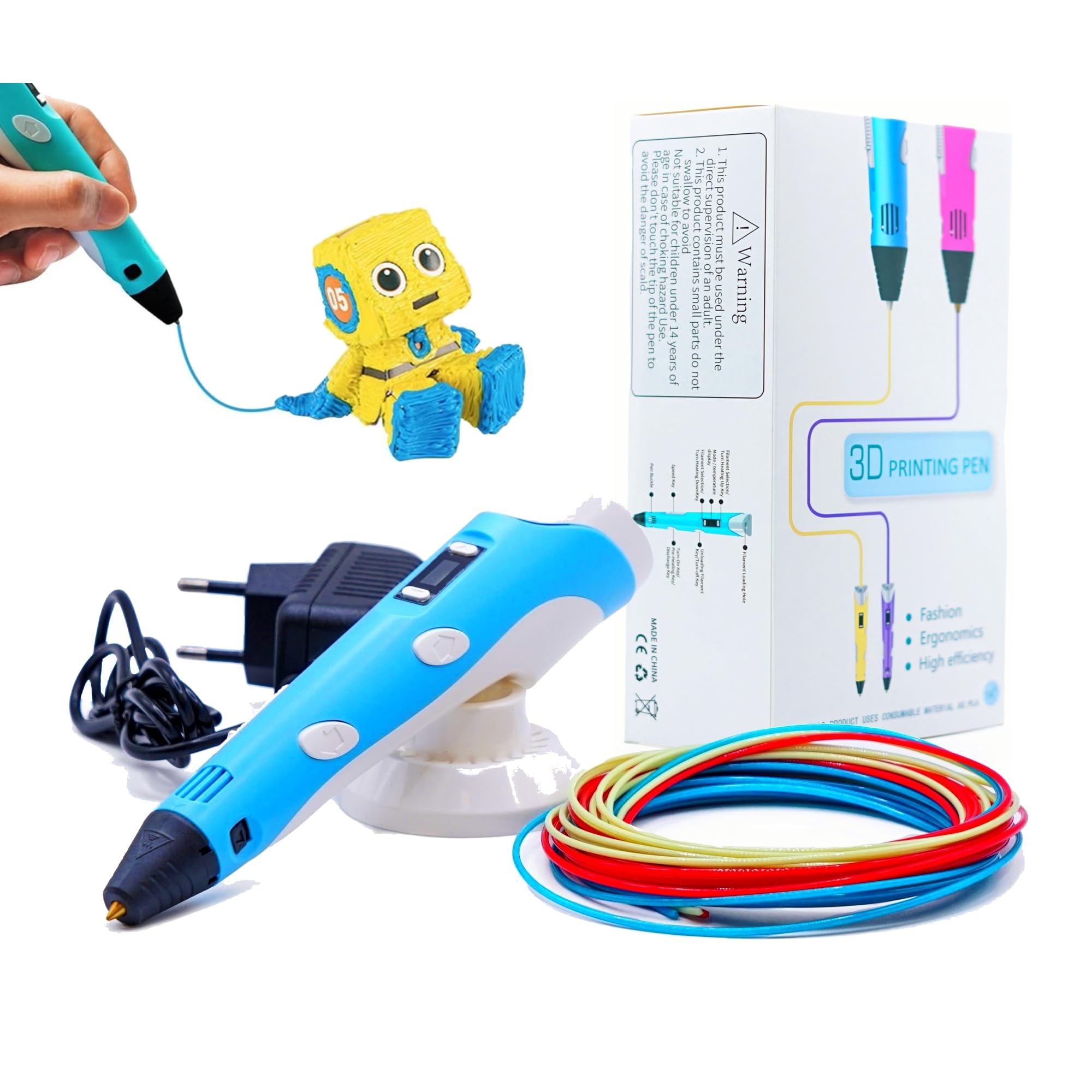 Boligrafo 3D con Punta Metálica, + filamento PLA, Boli 3D, Lapiz 3D para Niños y Adultos