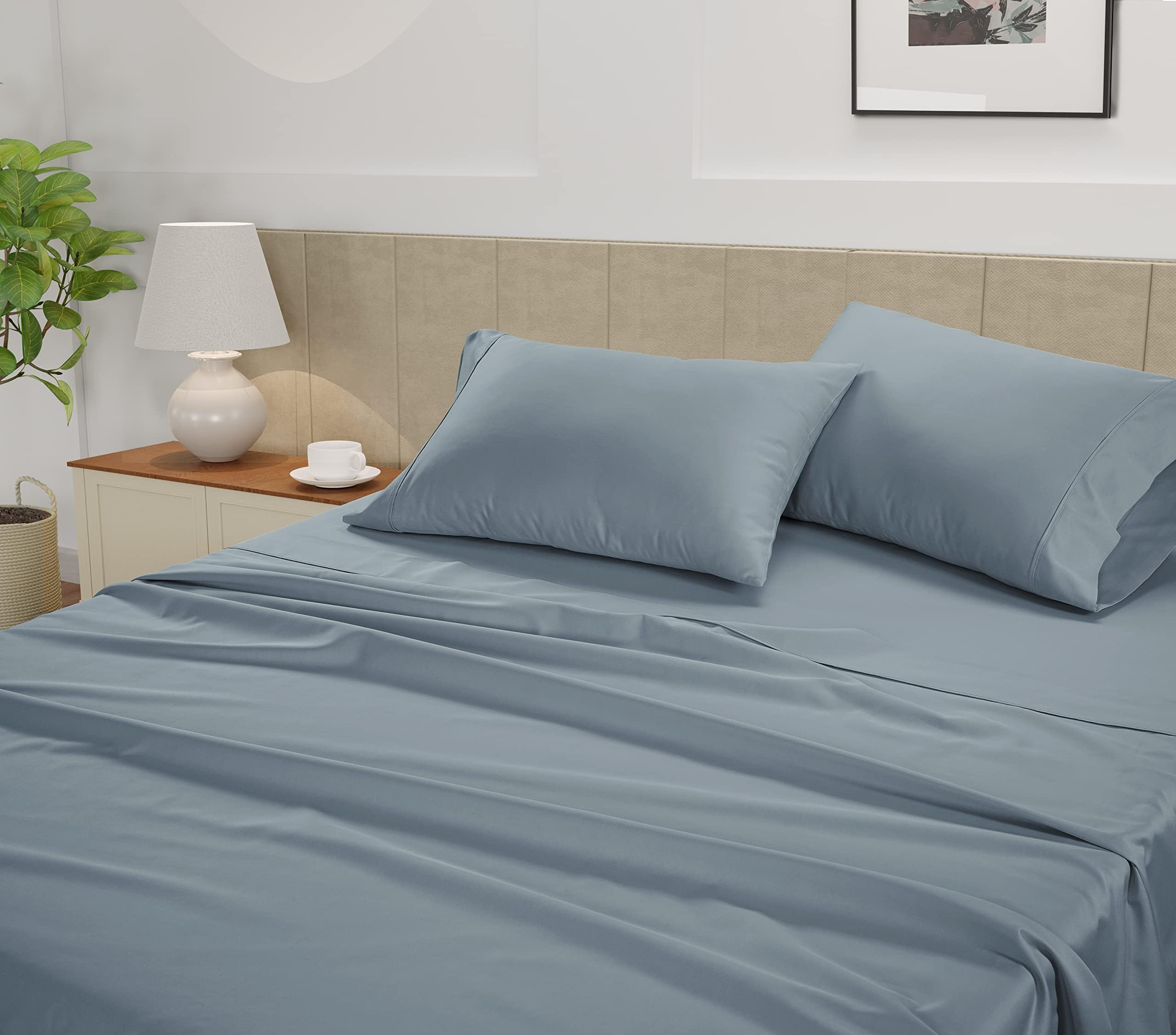 LANE LINEN Full Sheet Set – 450 Thread Count 100% Cotton Cooling Sheets, Soft Sateen Weave, 15” Deep Pocket Fully Elasticized Fitted Sheet, Breathable Sheet & Pillowcase Sets, French Blue